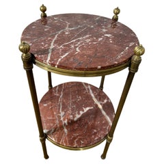 Two-Tiered Emperador-Marble Gueridon on Brass Frame, 1970s