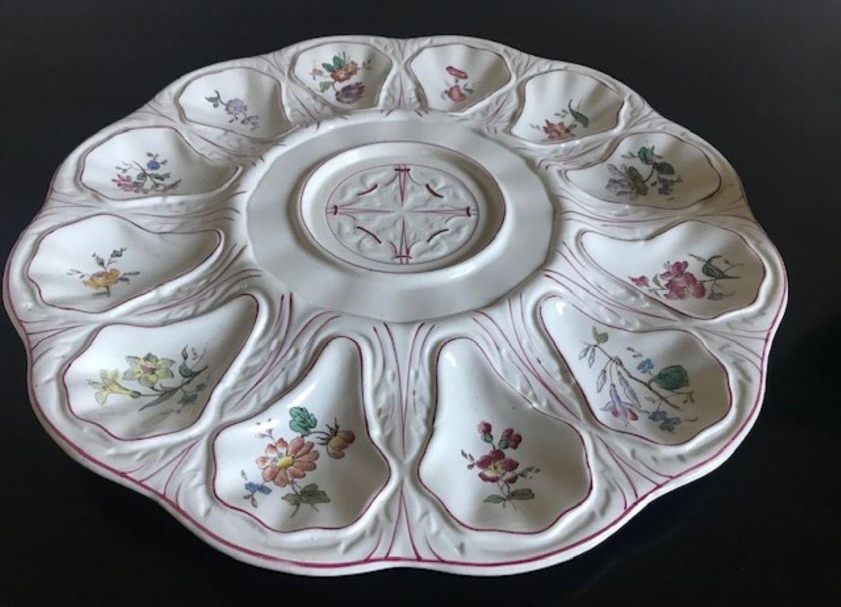 Ceramic Two Tiered French Faience Longchamp Oyster Service with Sauce Boat, Circa 1900
