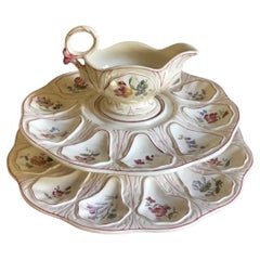 Two Tiered French Faience Longchamp Oyster Service with Sauce Boat, Circa 1900