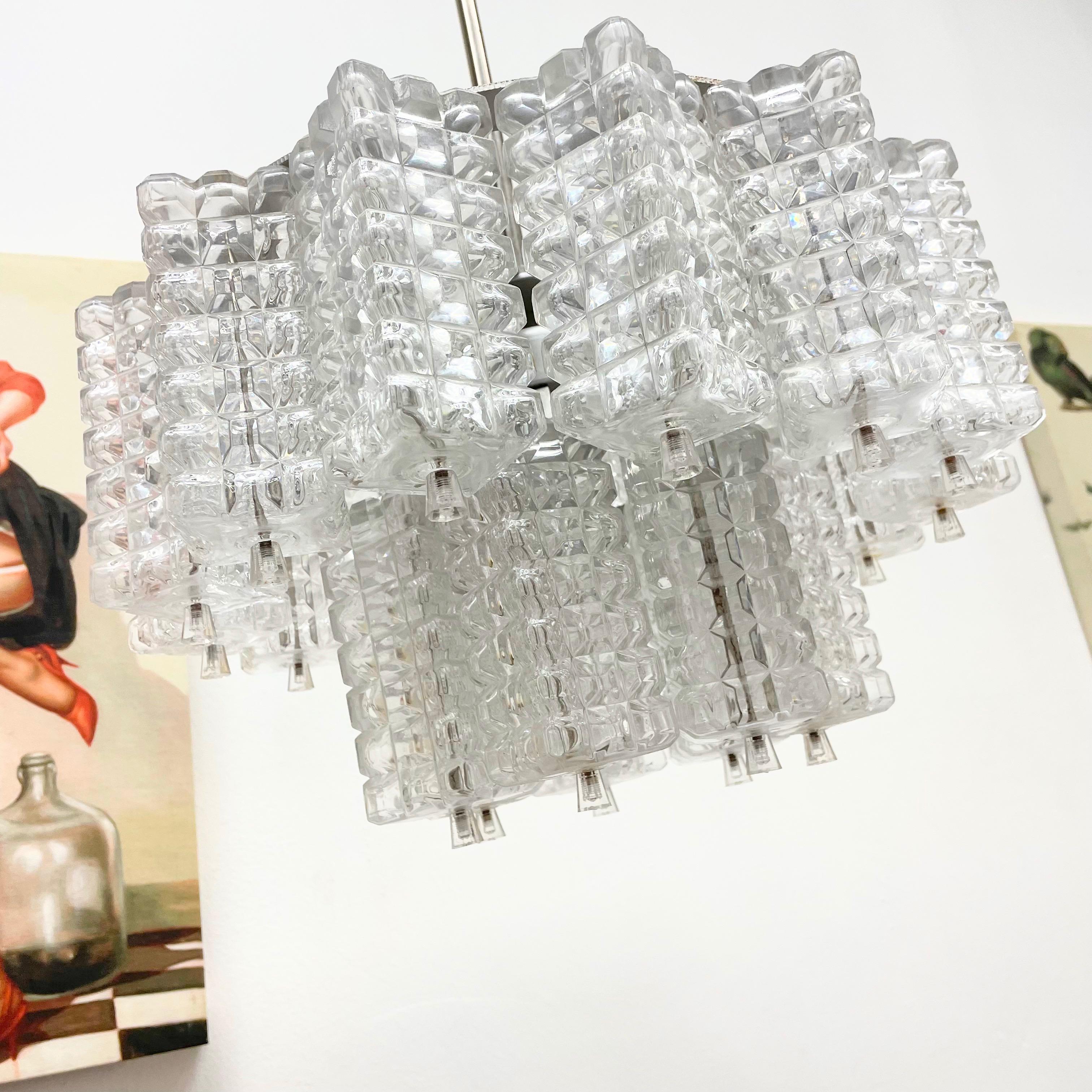 Two Tiered Glass Cube Chandelier by Austrolux, Austria, 1960s In Good Condition For Sale In Nuernberg, DE