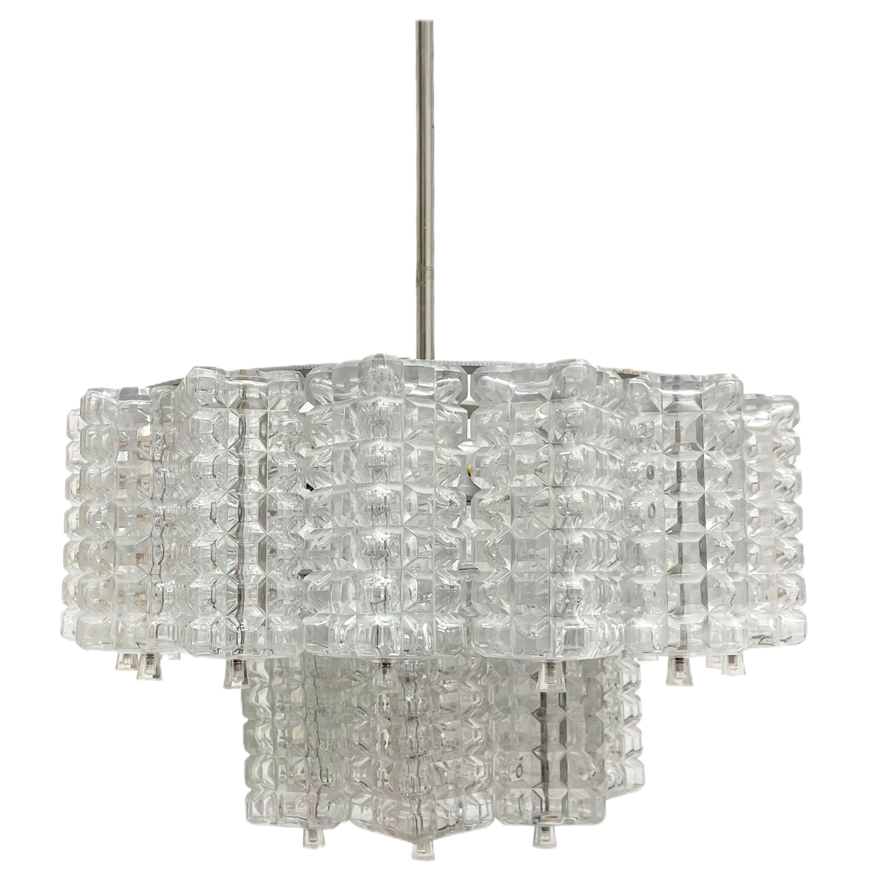 Two Tiered Glass Cube Chandelier by Austrolux, Austria, 1960s For Sale