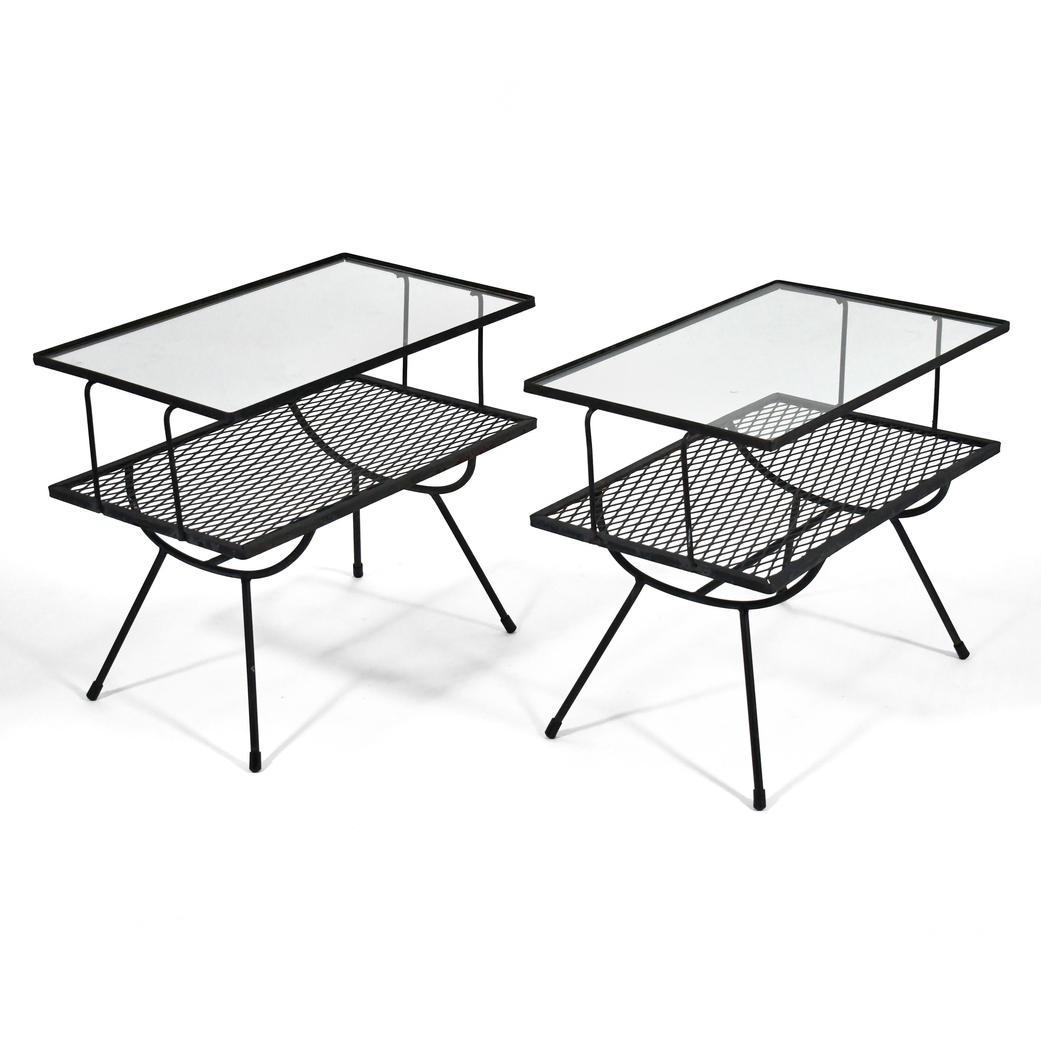 Classic California post-war design, these end tables with surfaces of glass and expanded mesh, are a visually light, airy design. Often mistaken for a George Nelson design by Arbuk, they were actually made and retailed by Frank & Sons.

22.5