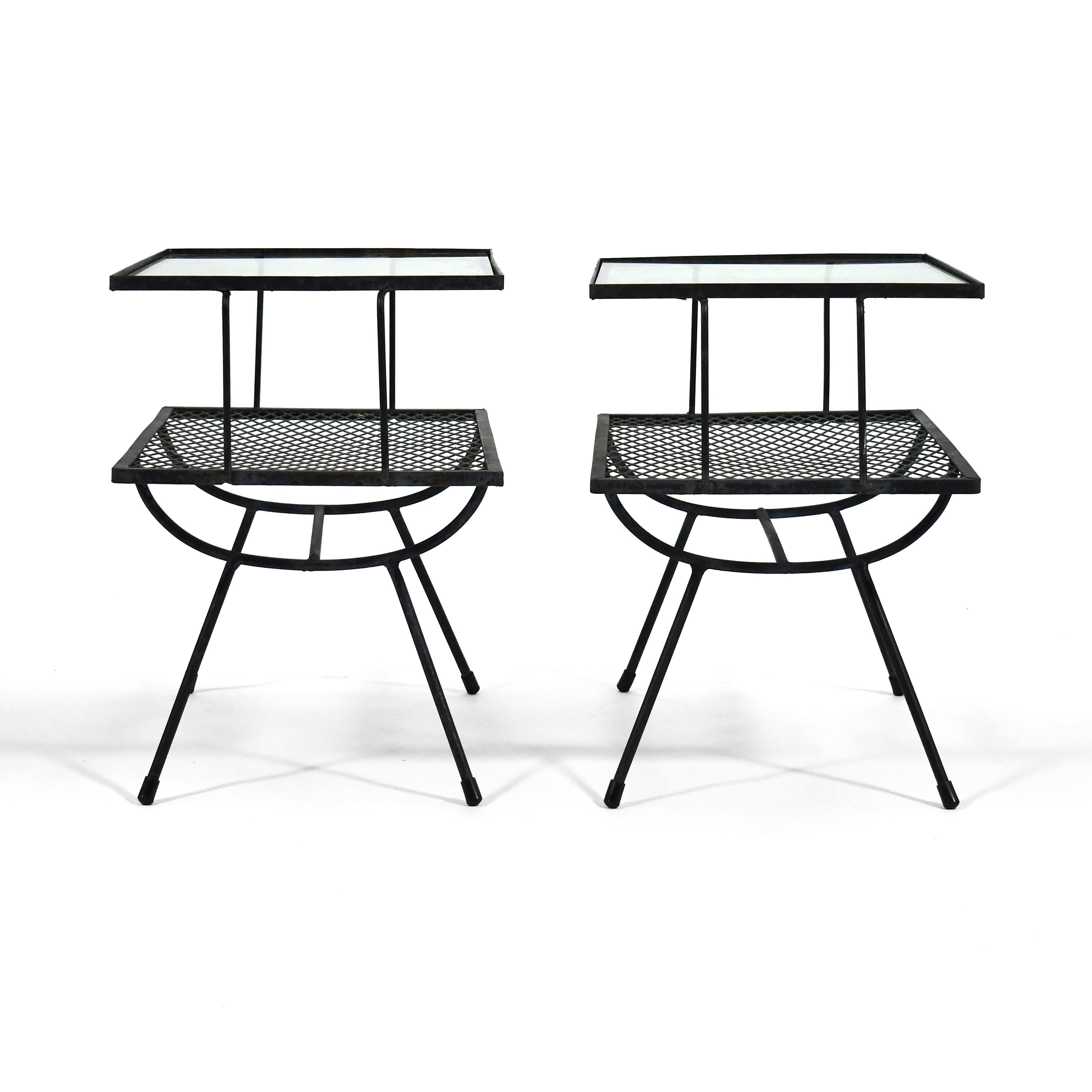 Mid-Century Modern Two-tiered Iron End Tables by Frank & Sons For Sale