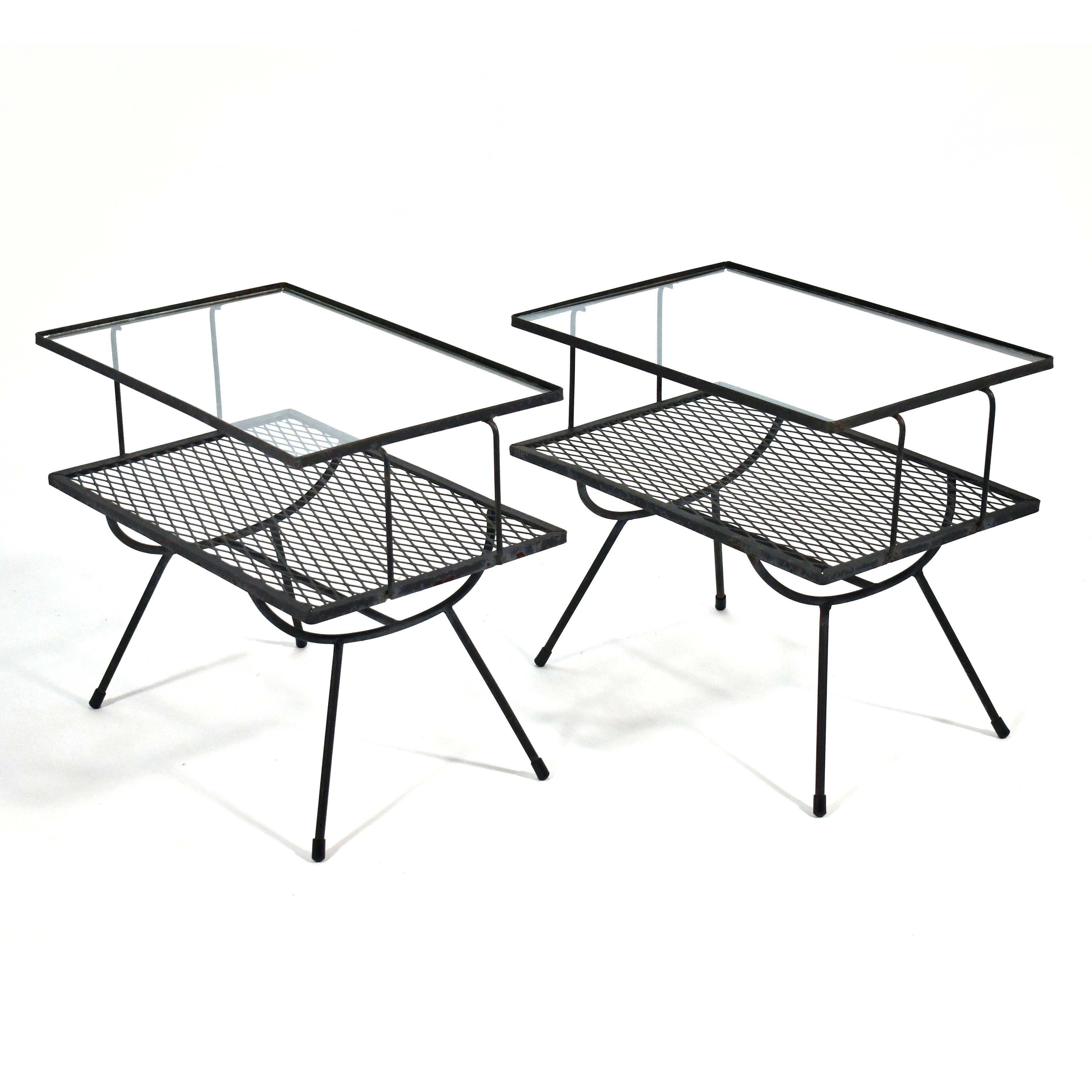 American Two-tiered Iron End Tables by Frank & Sons For Sale