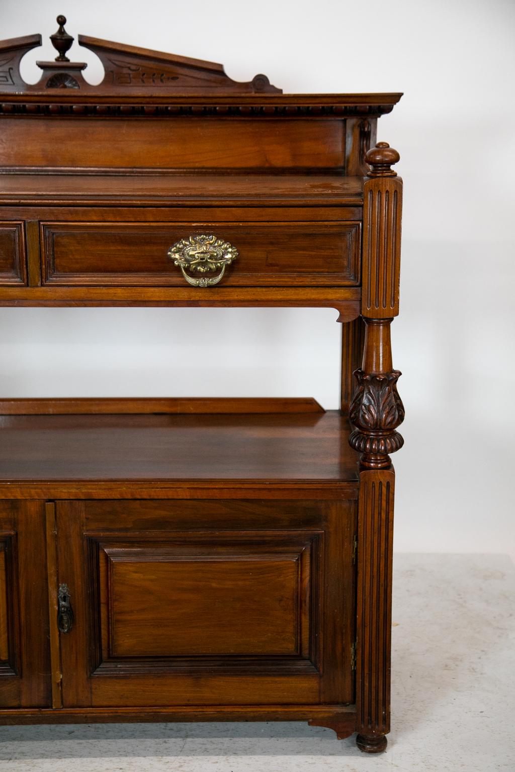 English Two-Tiered Mahogany Serving Cupboard For Sale