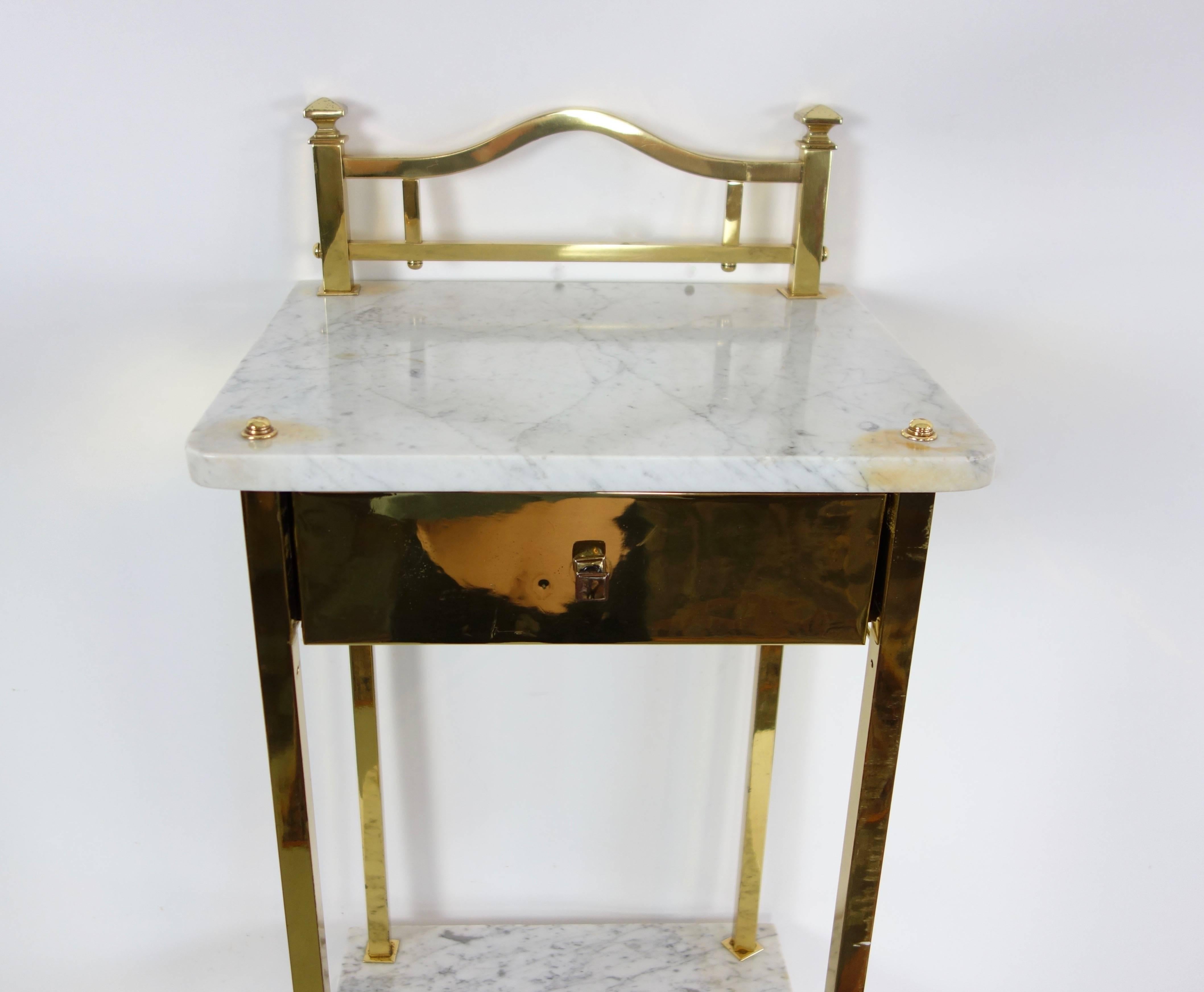 French Two-Tiered Marble and Brass Commode