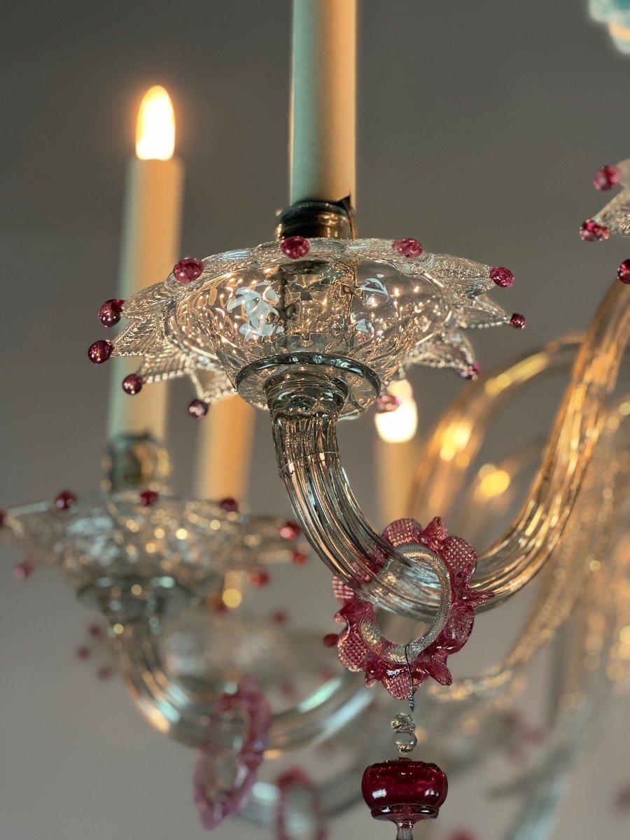 Lampadario a due livelli in vetro di Murano multicolore con fiori e foglie in vendita 1