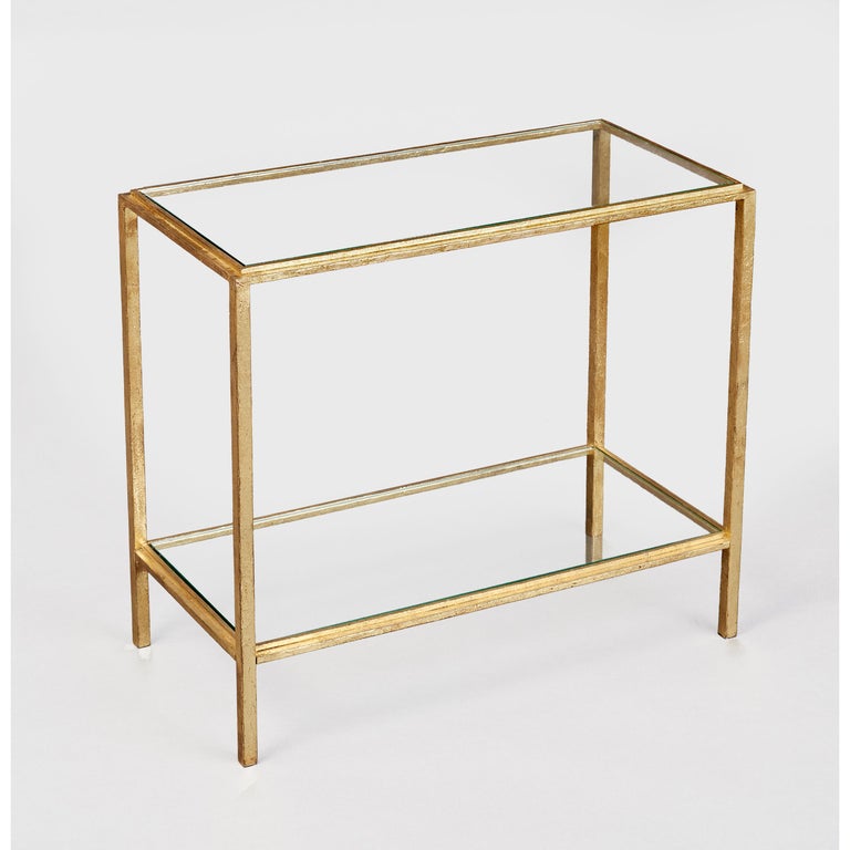Two Tiered Narrow Side Table in Gilt Wrought Iron France, 1960's at 1stDibs