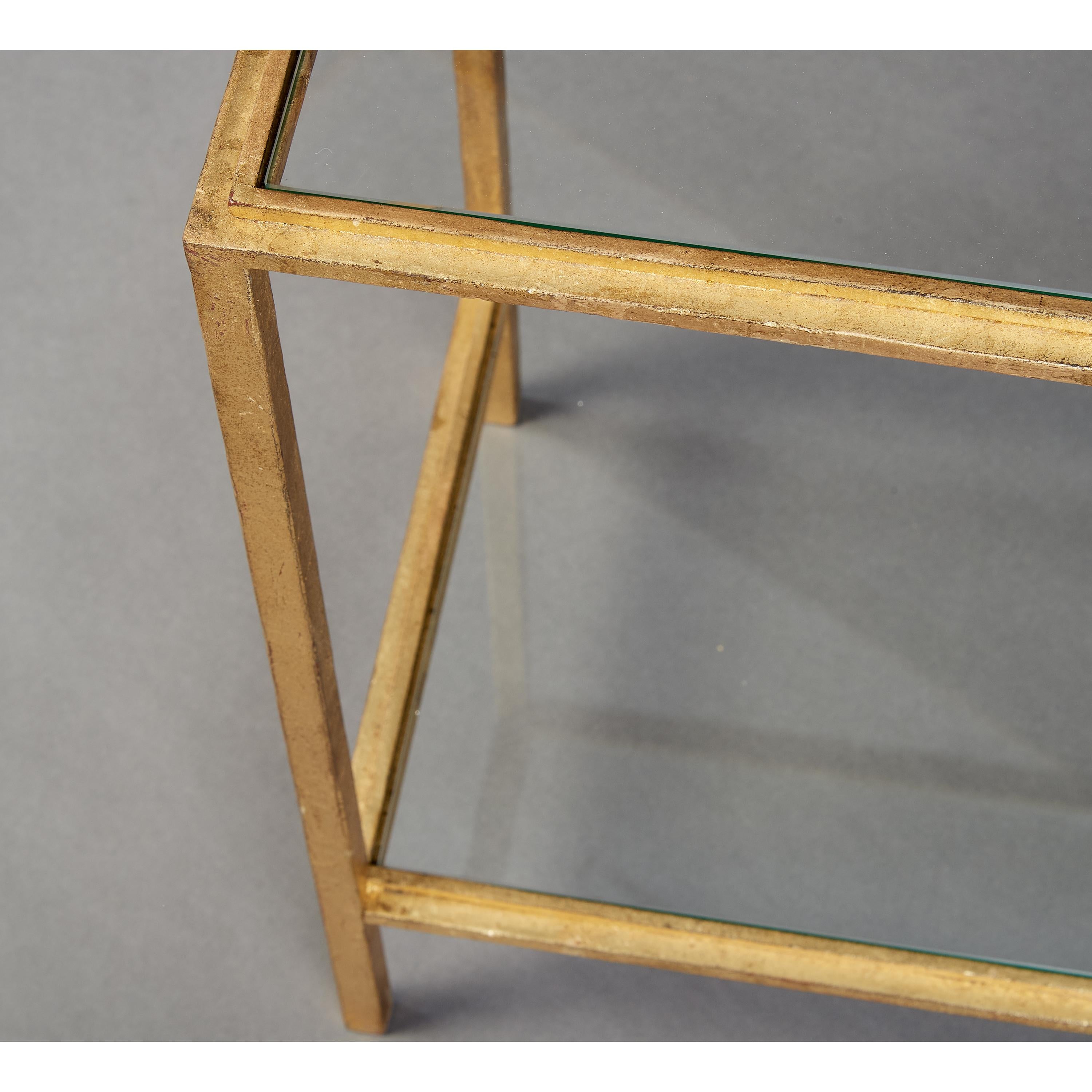 Two Tiered Narrow Side Table in Gilt Wrought Iron France, 1960's For