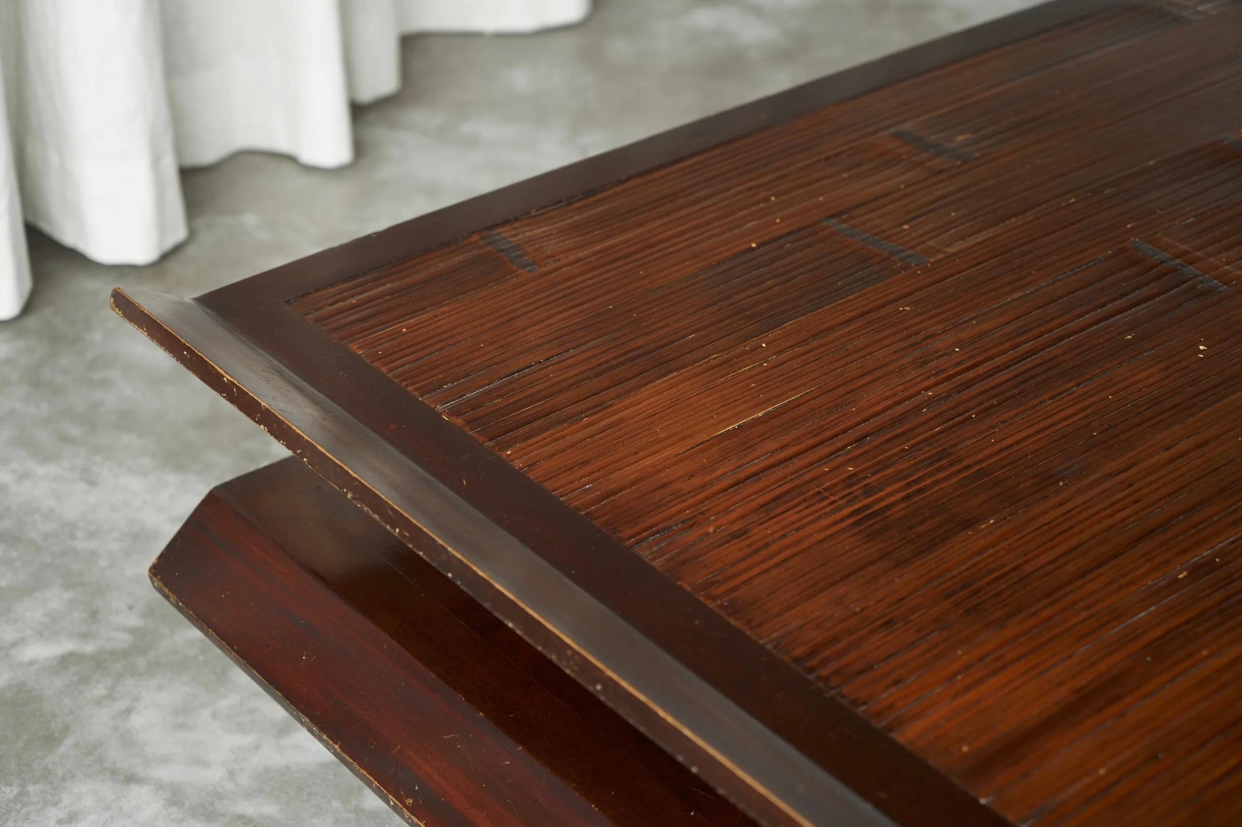 Two-Tiered Pagoda Wabi Sabi Style Coffee Table in Wood and Bamboo 1970s en vente 2