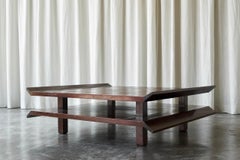 Two-Tiered Pagoda Wabi Sabi Style Coffee Table in Wood and Bamboo 1970s