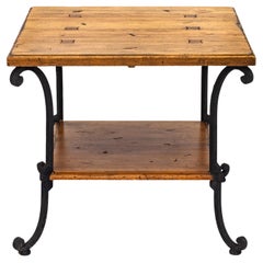 Two-Tiered Pine Table with Wrought Iron Legs