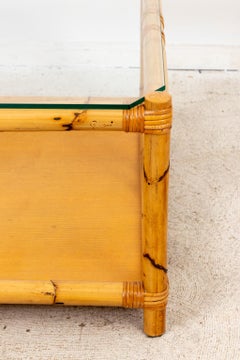 Two Tiered Rattan Glass Top Mid-Century Coffee Table