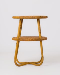 Two Tiered Rattan Gueridon w. Crossed Legs - France 1960's