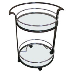 Two-Tiered Rolling Bar Cart in Chrome, Black Chrome and Glass, Possibly Italian