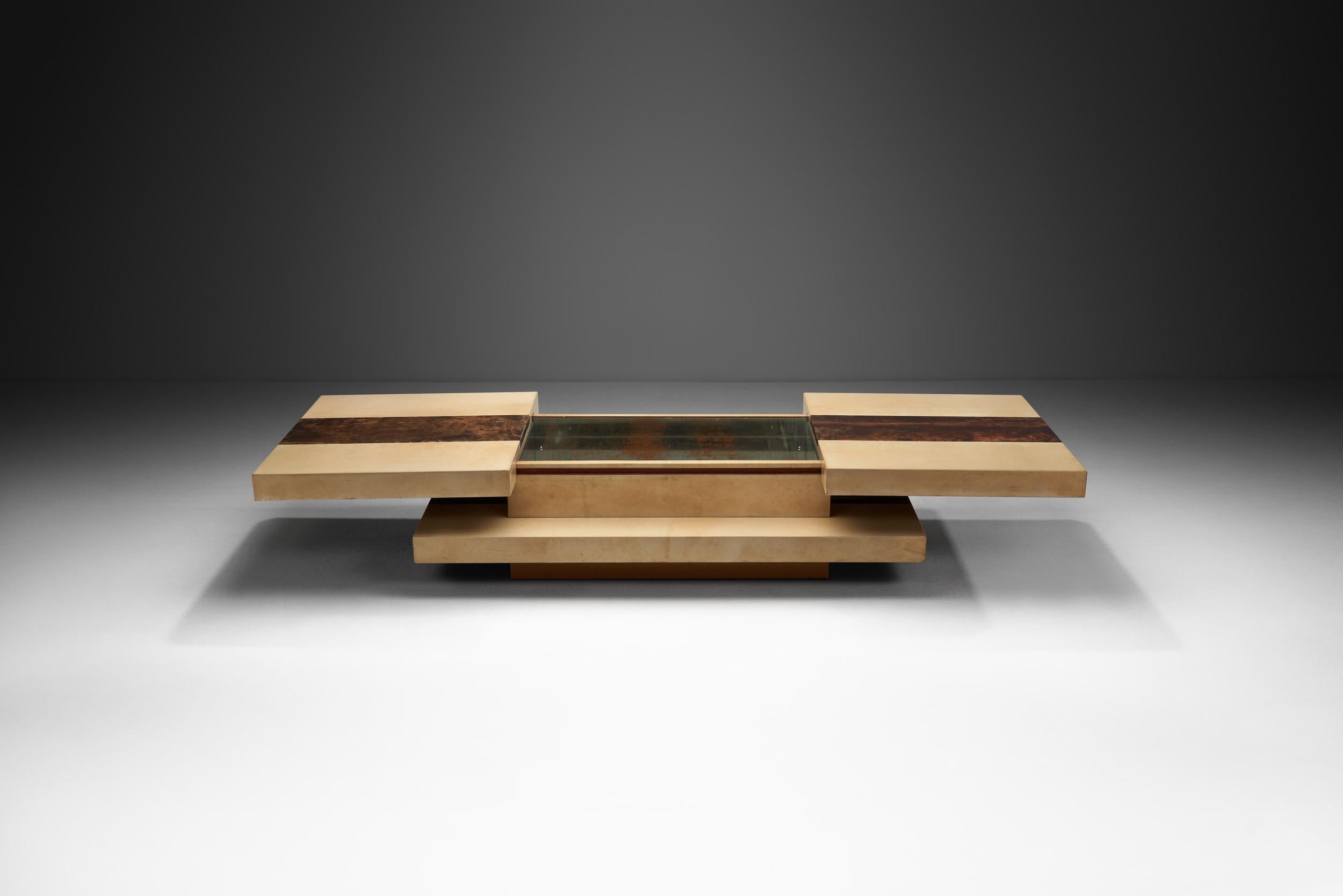 Italian Two-Tiered Sliding Coffee Table with Hidden Bar by Aldo Tura, Italy 1970s For Sale