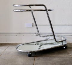 Two-Tiered Tubular Chrome Mirror and Glass Bar Cart