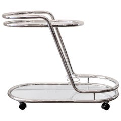 Two-Tiered Tubular Chrome Mirror and Glass Bar Cart