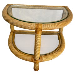 Two-Tiered Twisted Rattan Accent Table With Glass Shelves, 1970's