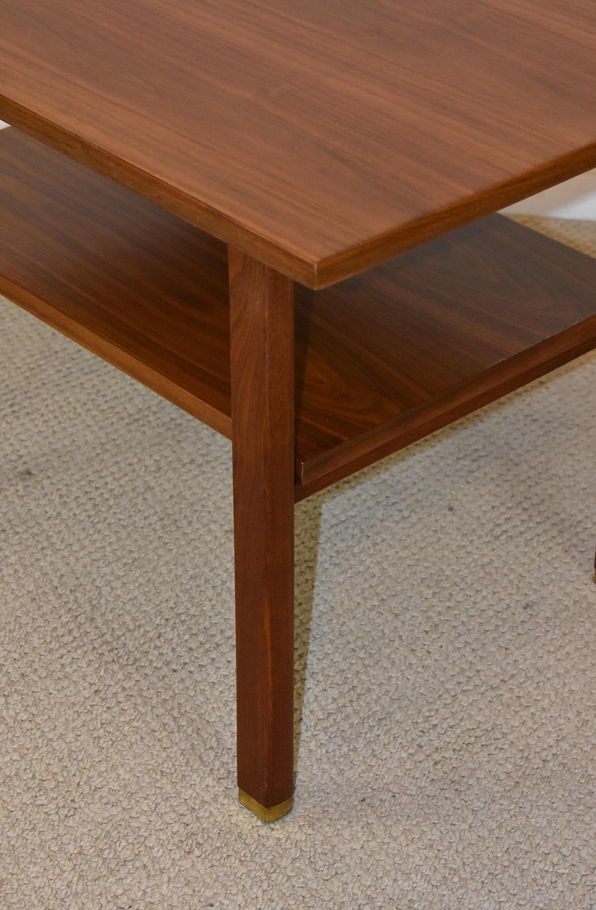 Two-Tiered Walnut Cantilever Top Table Designed by Edward Wormley for Dunbar In Good Condition In Toledo, OH