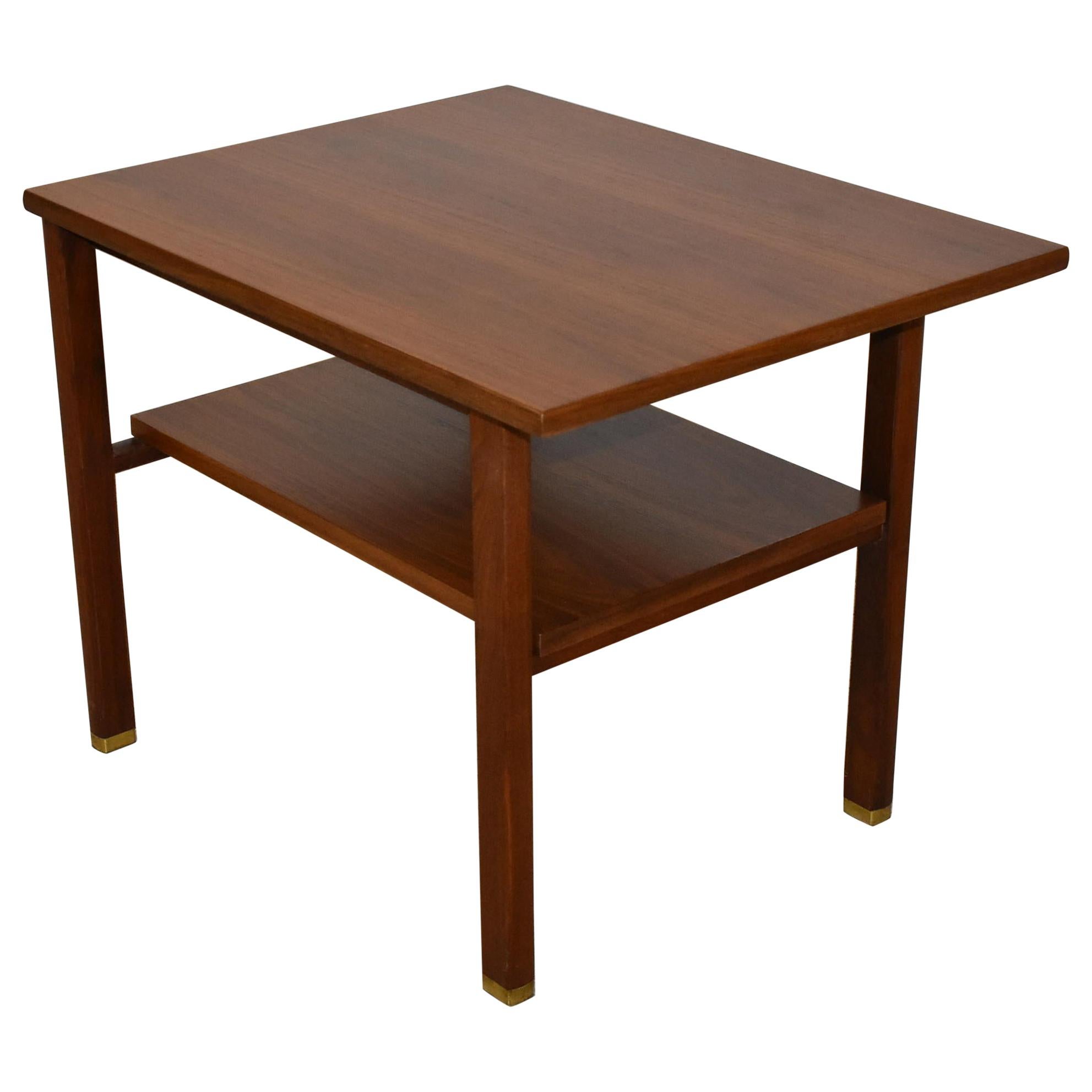 Two-Tiered Walnut Cantilever Top Table Designed by Edward Wormley for Dunbar