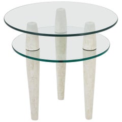 Two-Tiered White Tessellated Stone "Triad" Circular Side Table, 1990s