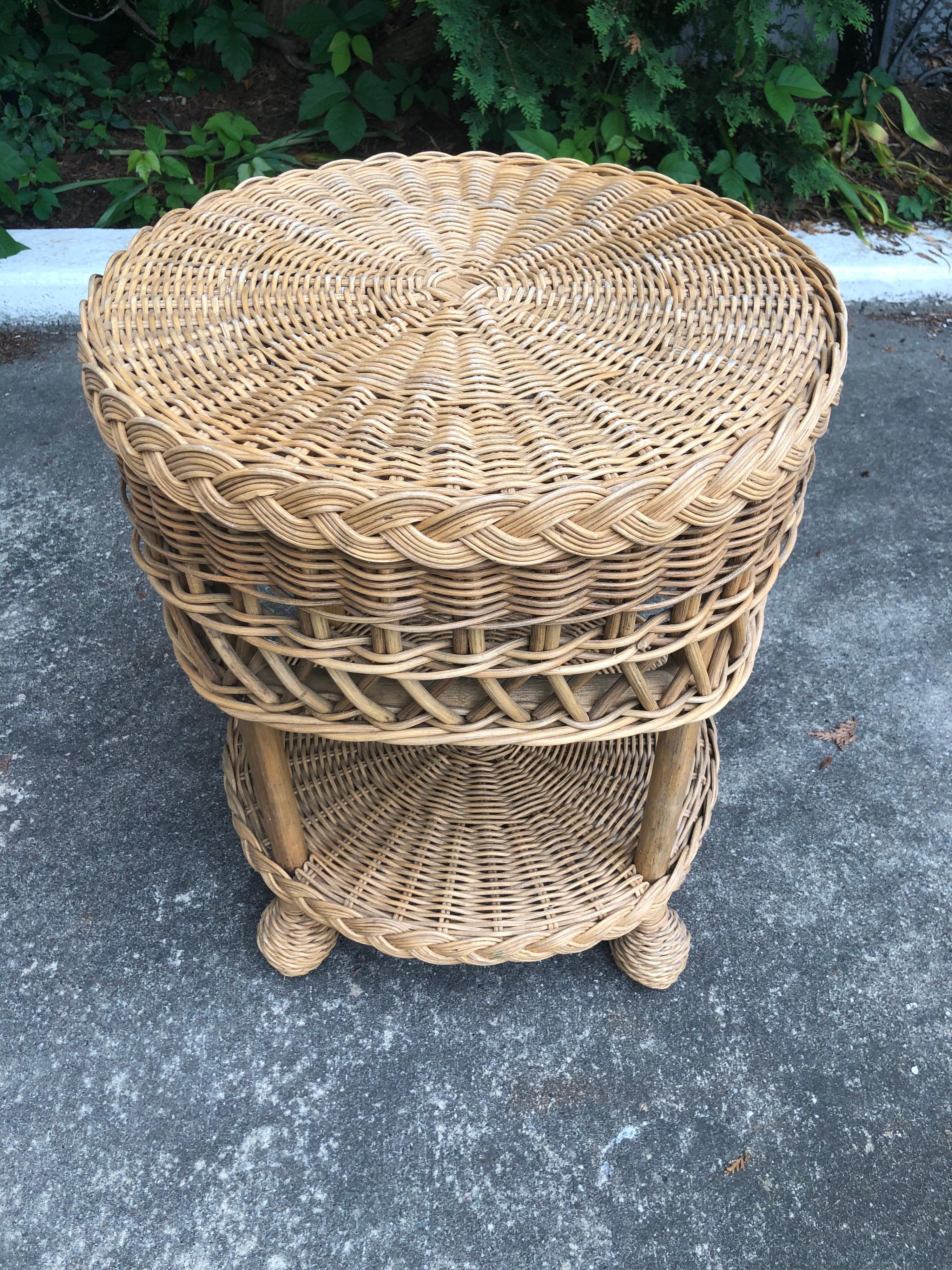 Contemporary Two Tiered Wicker Side Table 