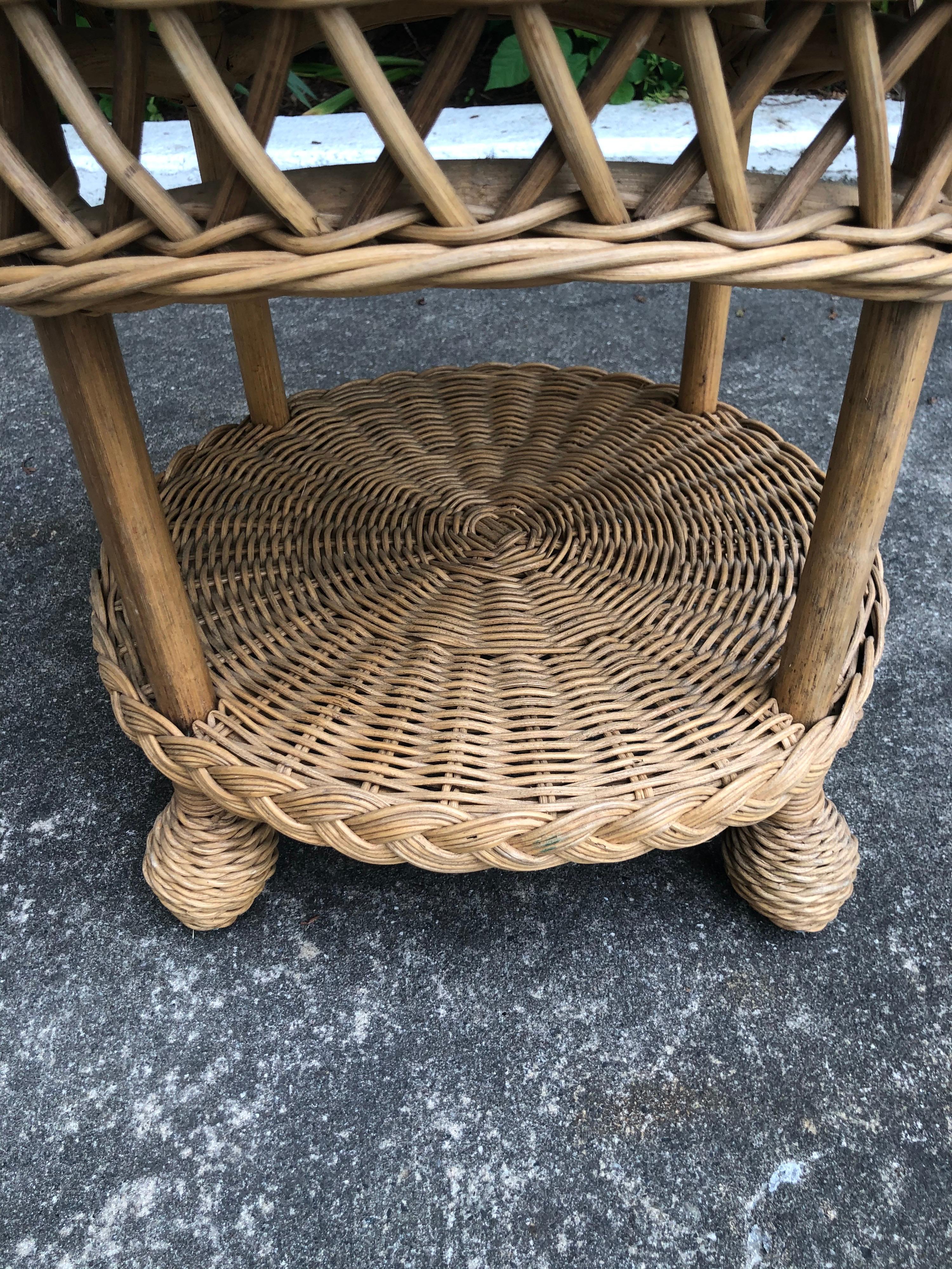 Two Tiered Wicker Side Table  1