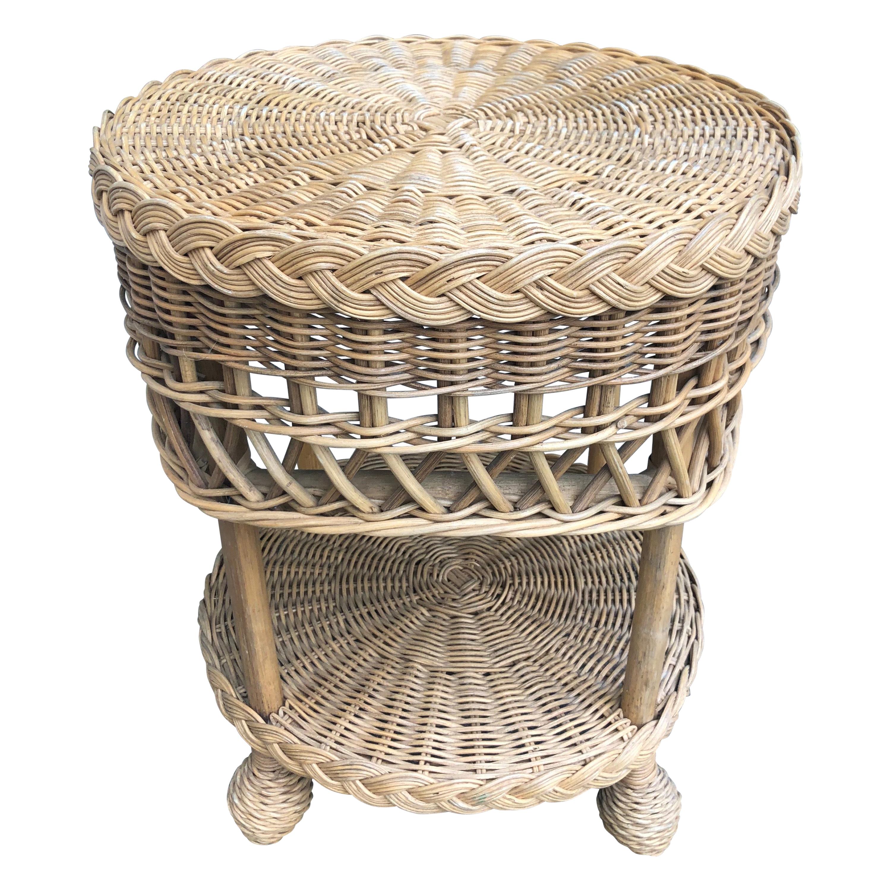 Two Tiered Wicker Side Table 