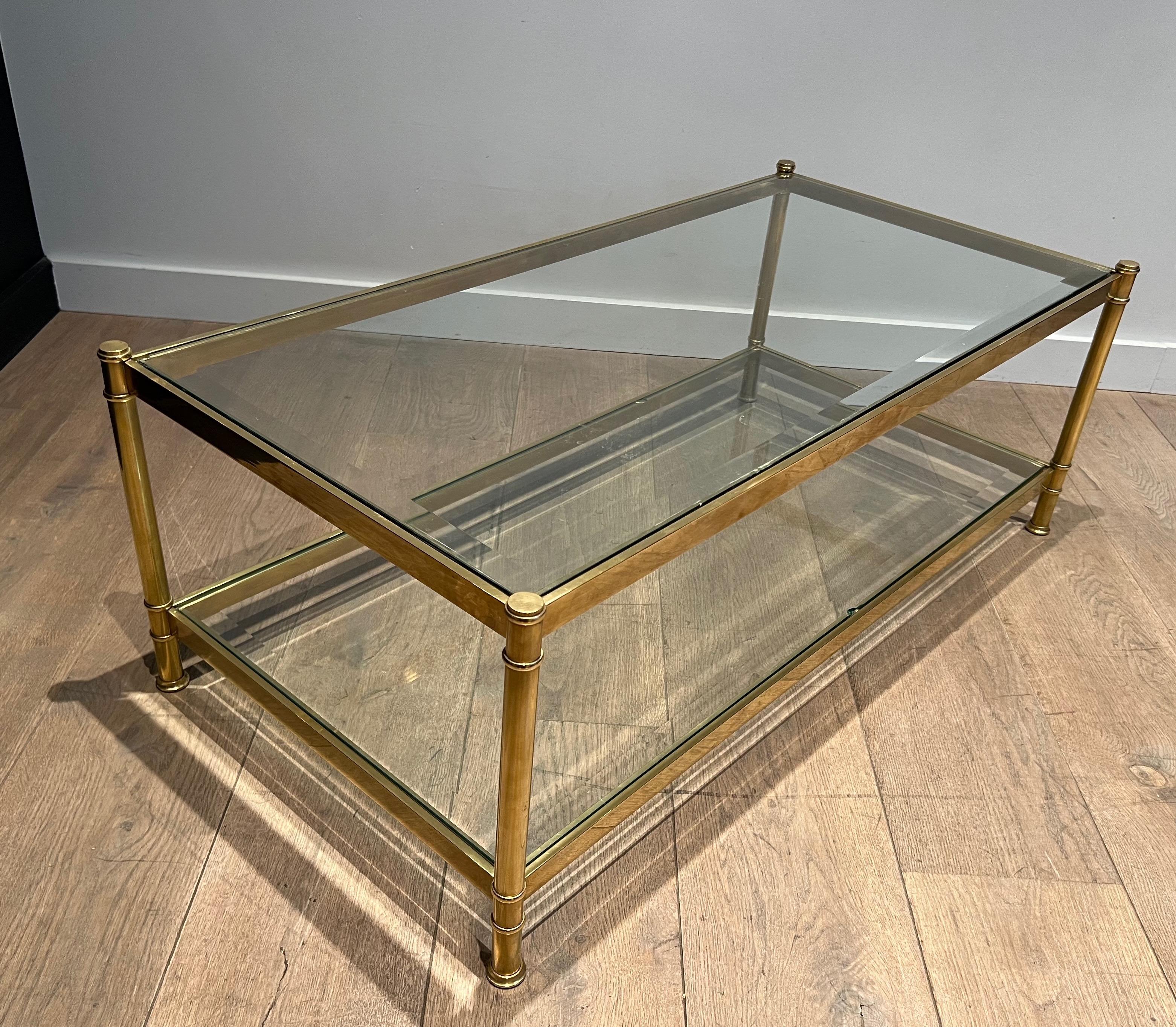 Two tiers brass coffee table. French work by Roche Bobois. Circa 1970 6