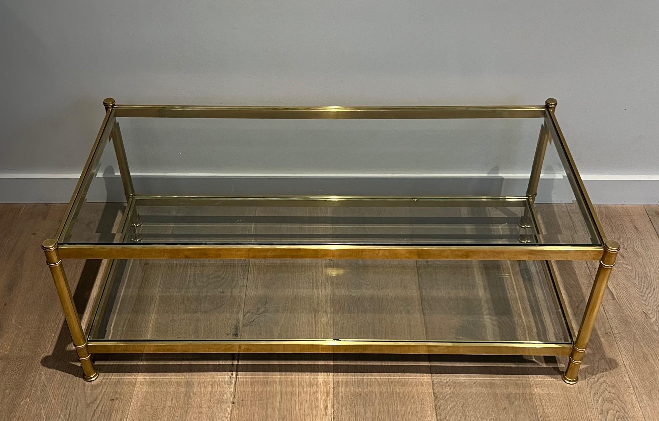 Two tiers brass coffee table. French work by Roche Bobois. Circa 1970 7