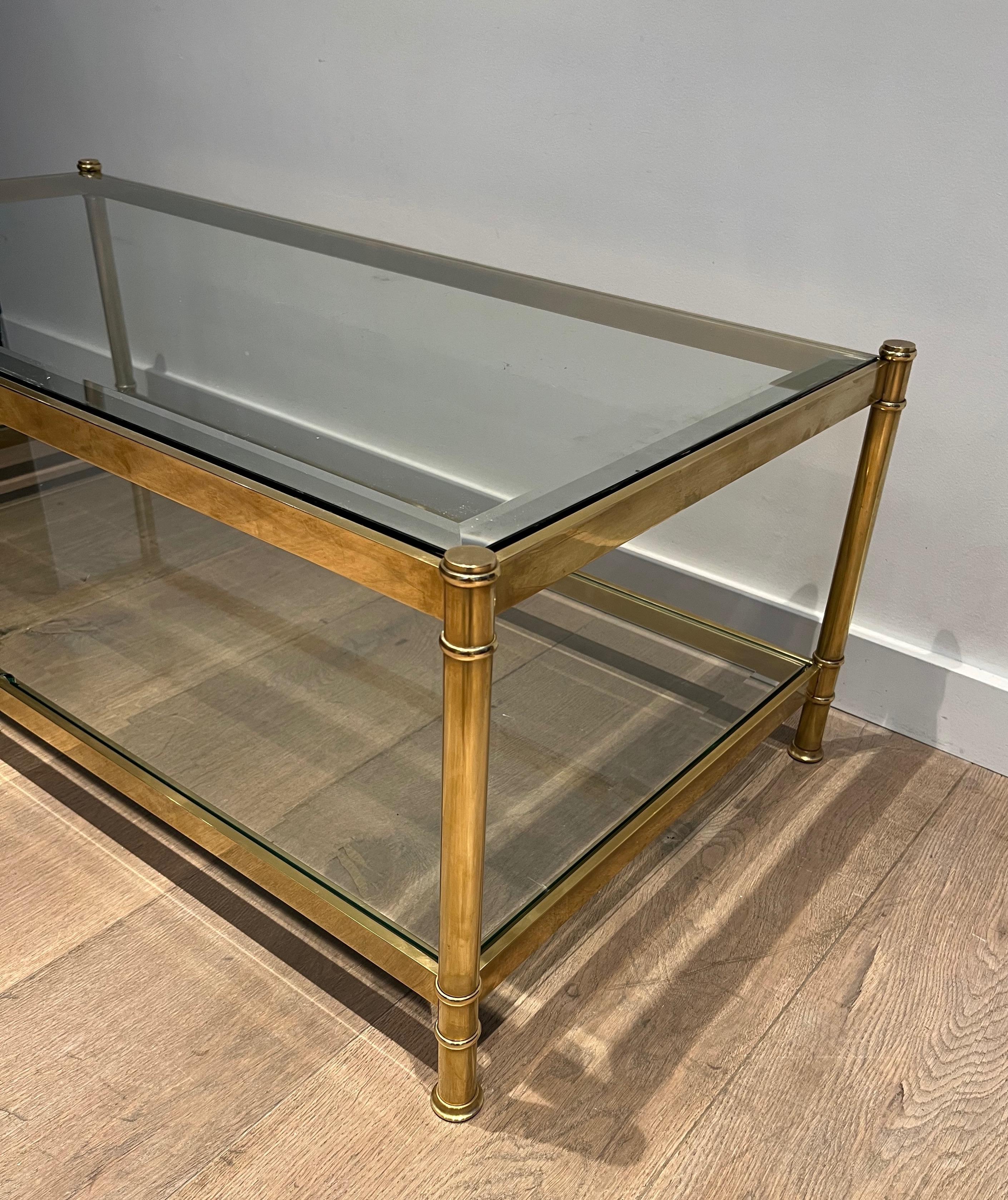 Two tiers brass coffee table. French work by Roche Bobois. Circa 1970 10
