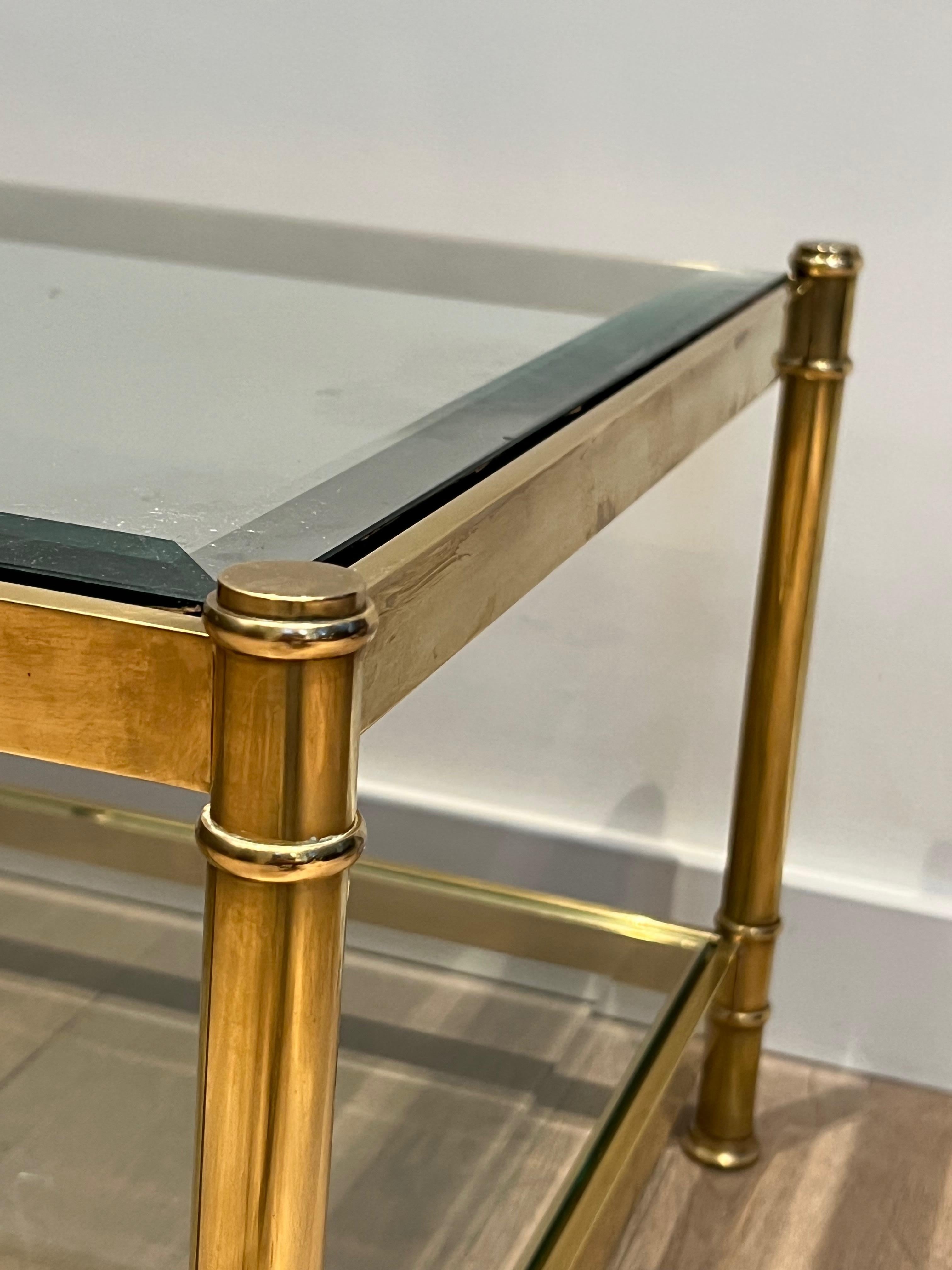 Two tiers brass coffee table. French work by Roche Bobois. Circa 1970 11