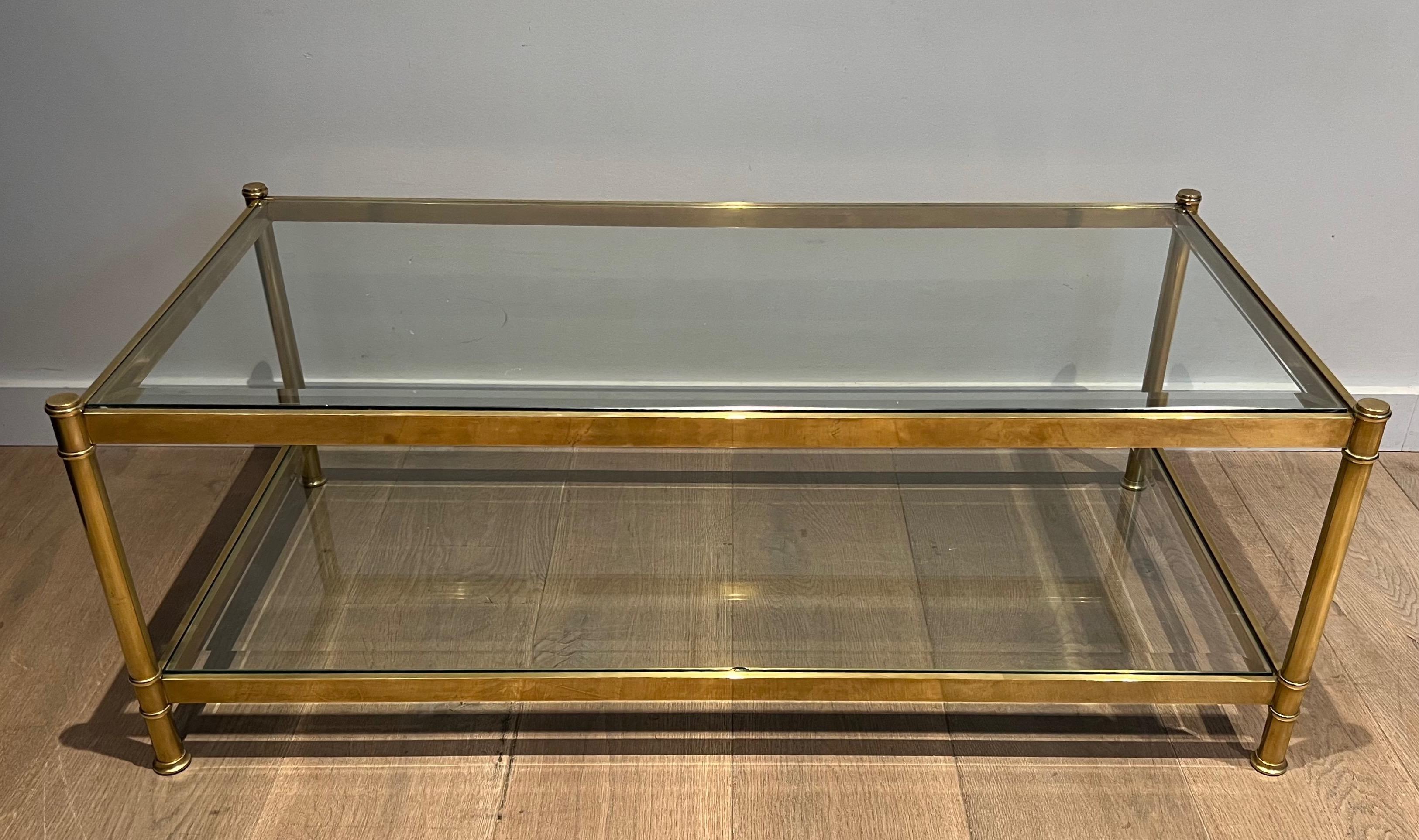 Two tiers brass coffee table. French work by Roche Bobois. Circa 1970 14