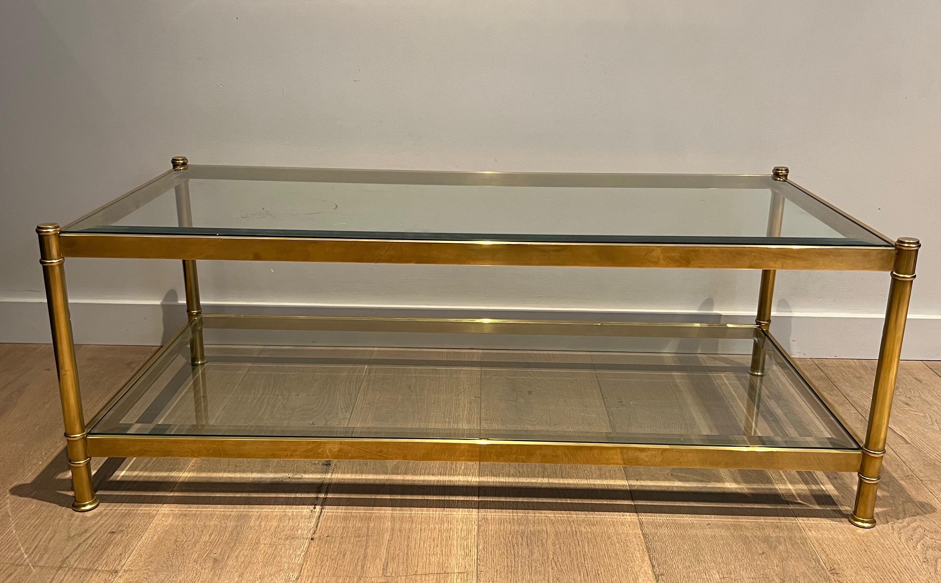 Mid-Century Modern Two tiers brass coffee table. French work by Roche Bobois. Circa 1970