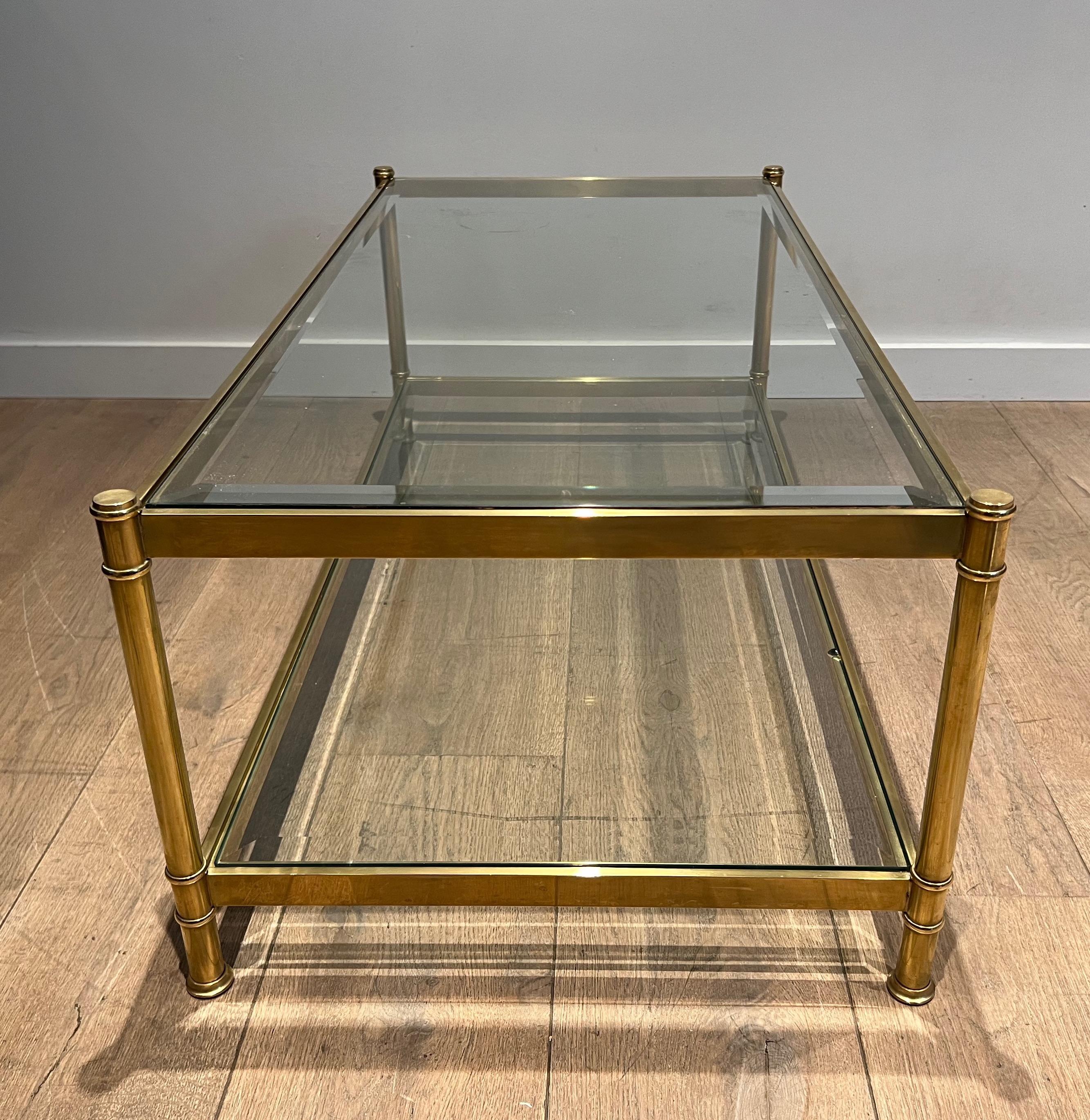 Late 20th Century Two tiers brass coffee table. French work by Roche Bobois. Circa 1970