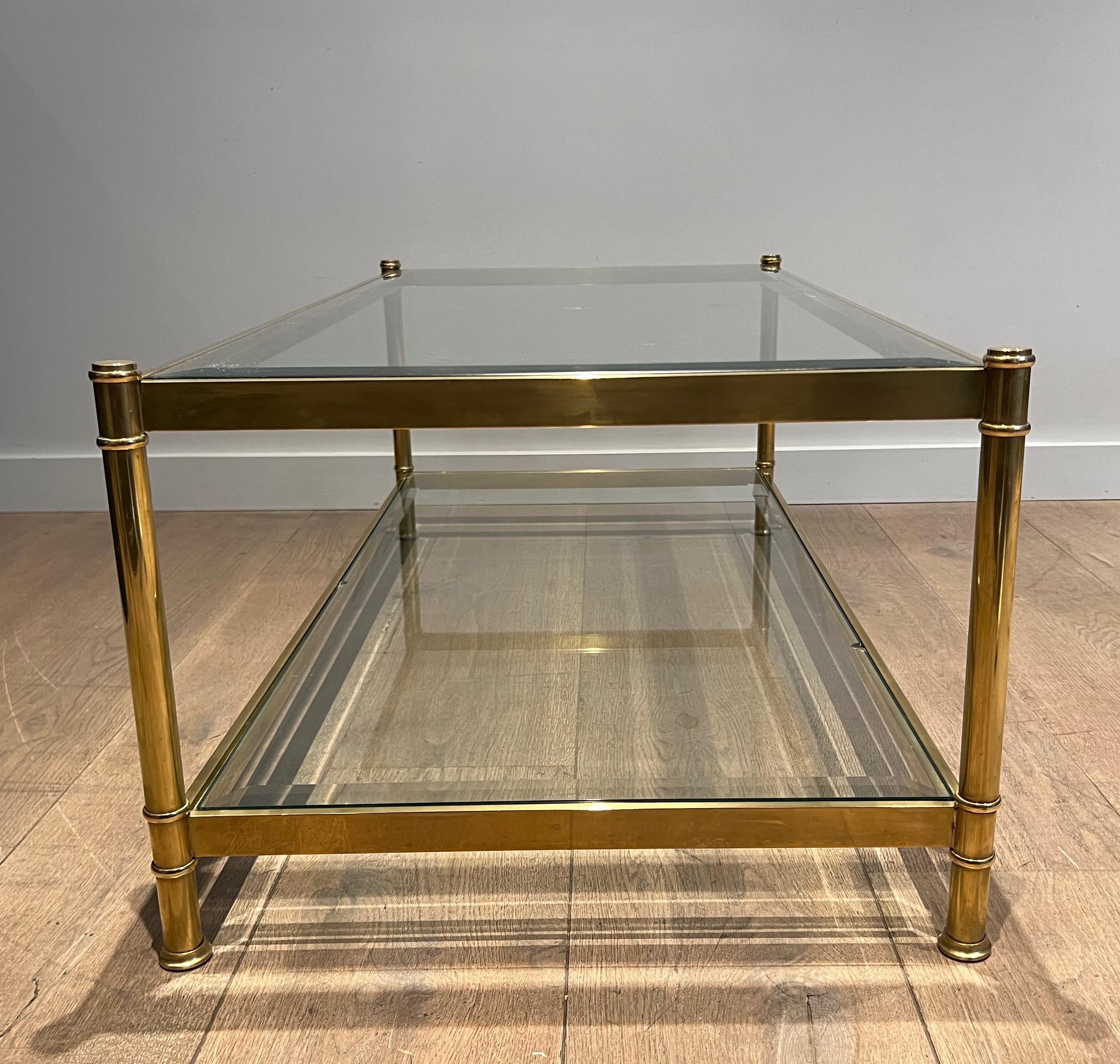 Brass Two tiers brass coffee table. French work by Roche Bobois. Circa 1970