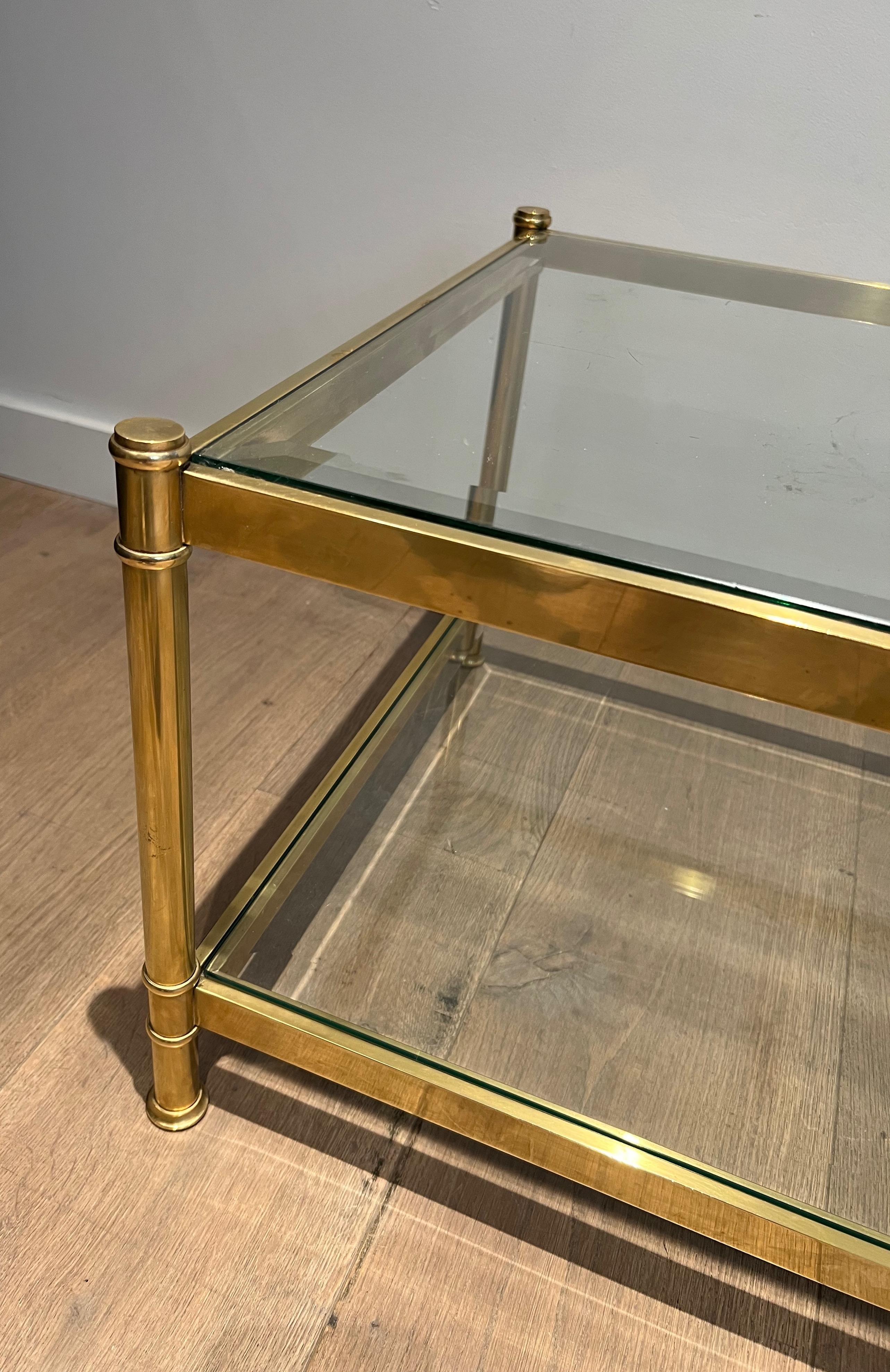 Two tiers brass coffee table. French work by Roche Bobois. Circa 1970 1