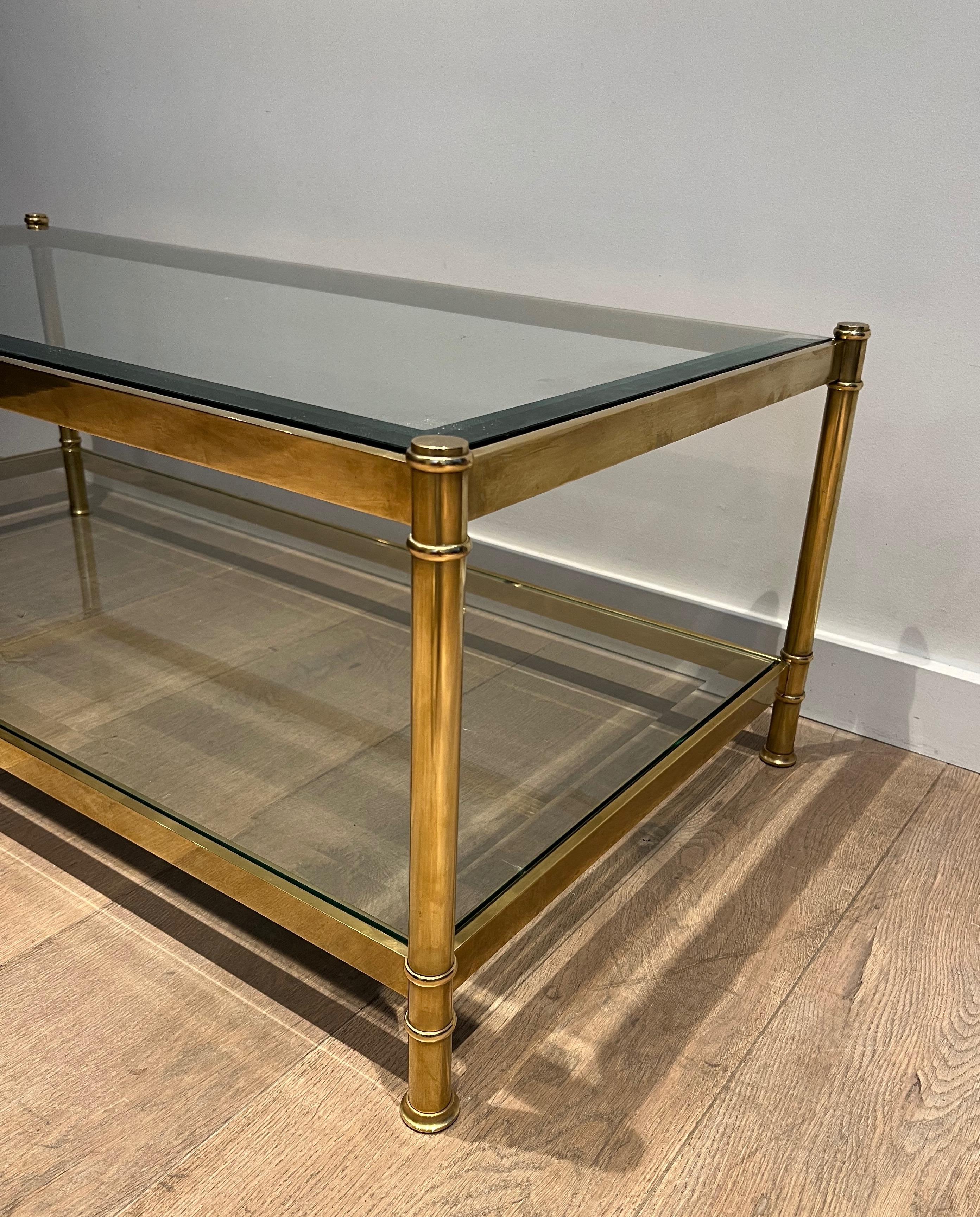 Two tiers brass coffee table. French work by Roche Bobois. Circa 1970 2