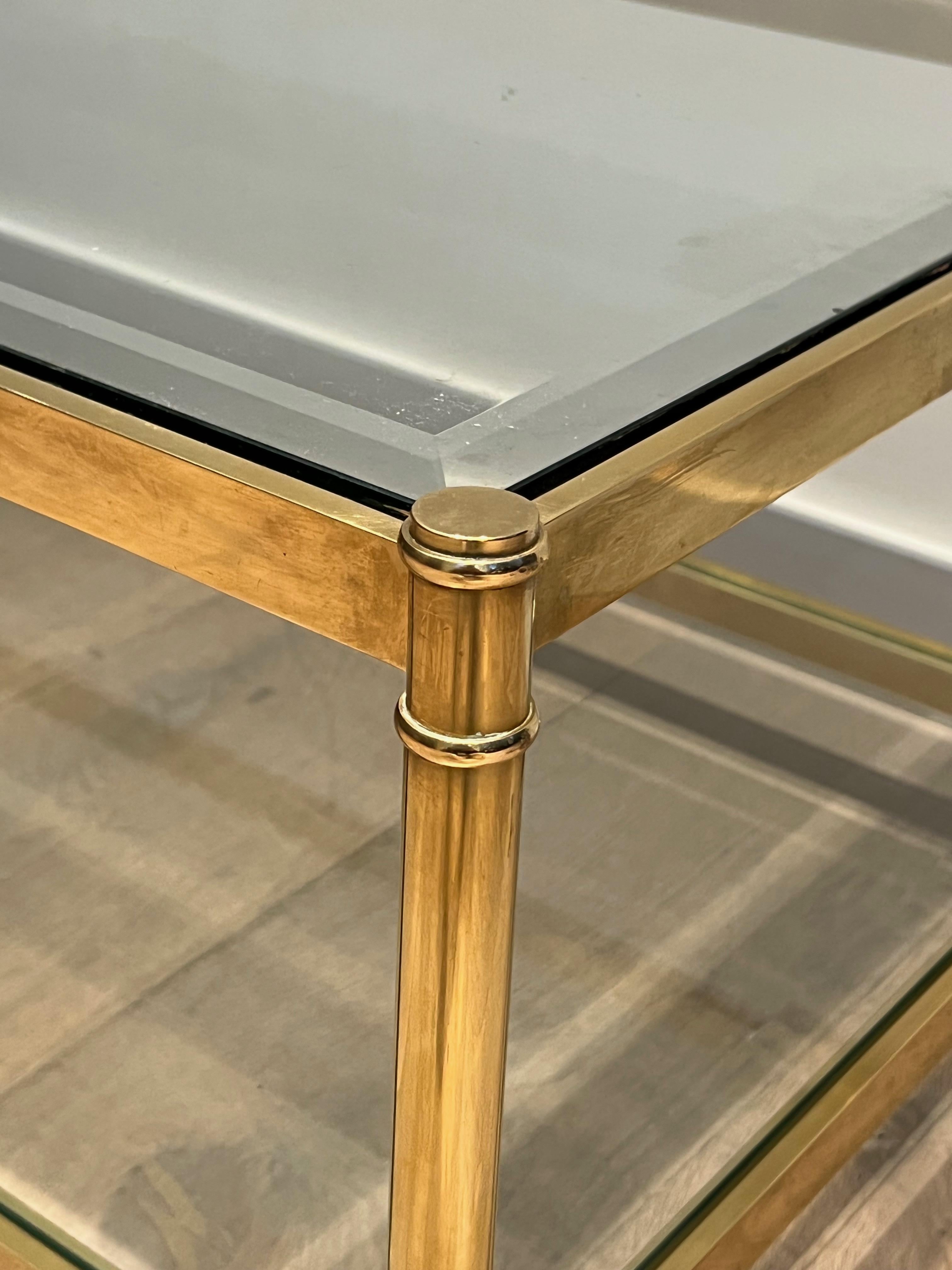 Two tiers brass coffee table. French work by Roche Bobois. Circa 1970 3