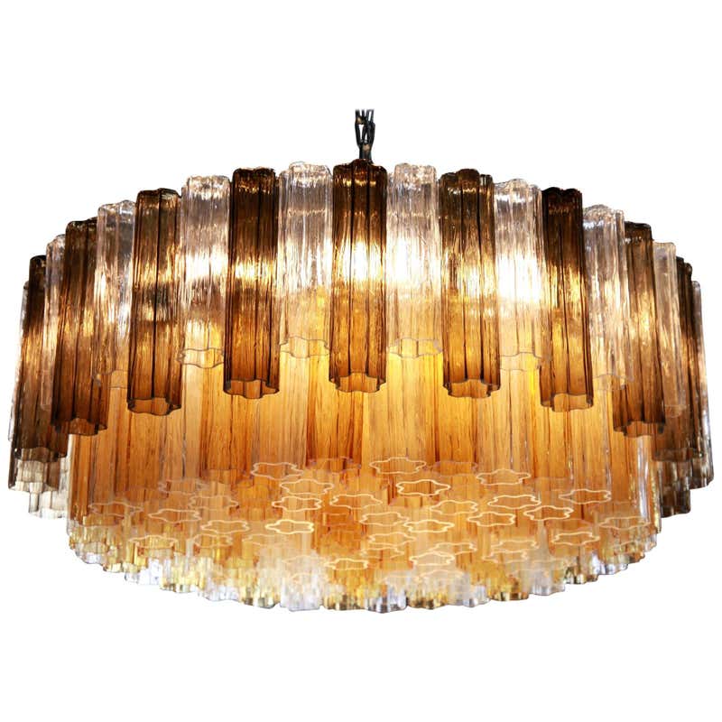 Three-Tiered Amber and Clear Crystal Chandelier For Sale at 1stDibs ...