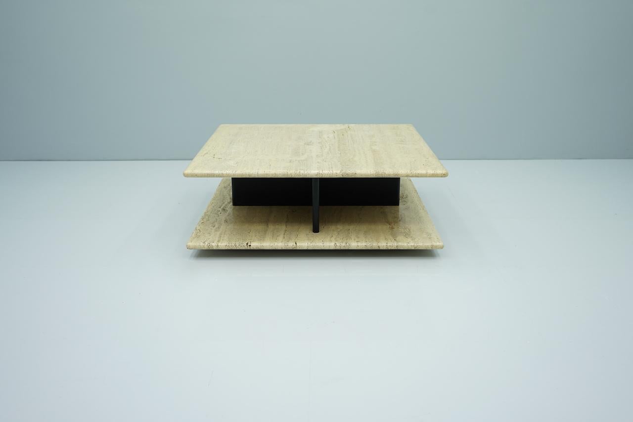 Two Tiers Coffee Table on Wheels in Italian Travertine Stone, 1970s For Sale 6