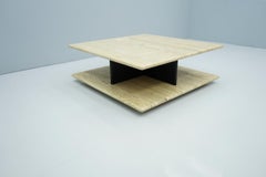 Two Tiers Coffee Table on Wheels in Italian Travertine Stone, 1970s