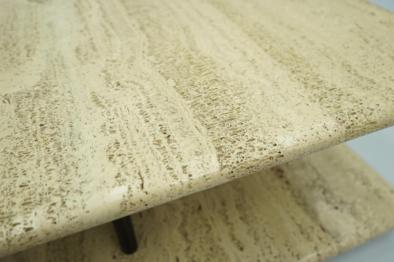 Two Tiers Coffee Table on Wheels in Italian Travertine Stone, 1970s For Sale 2