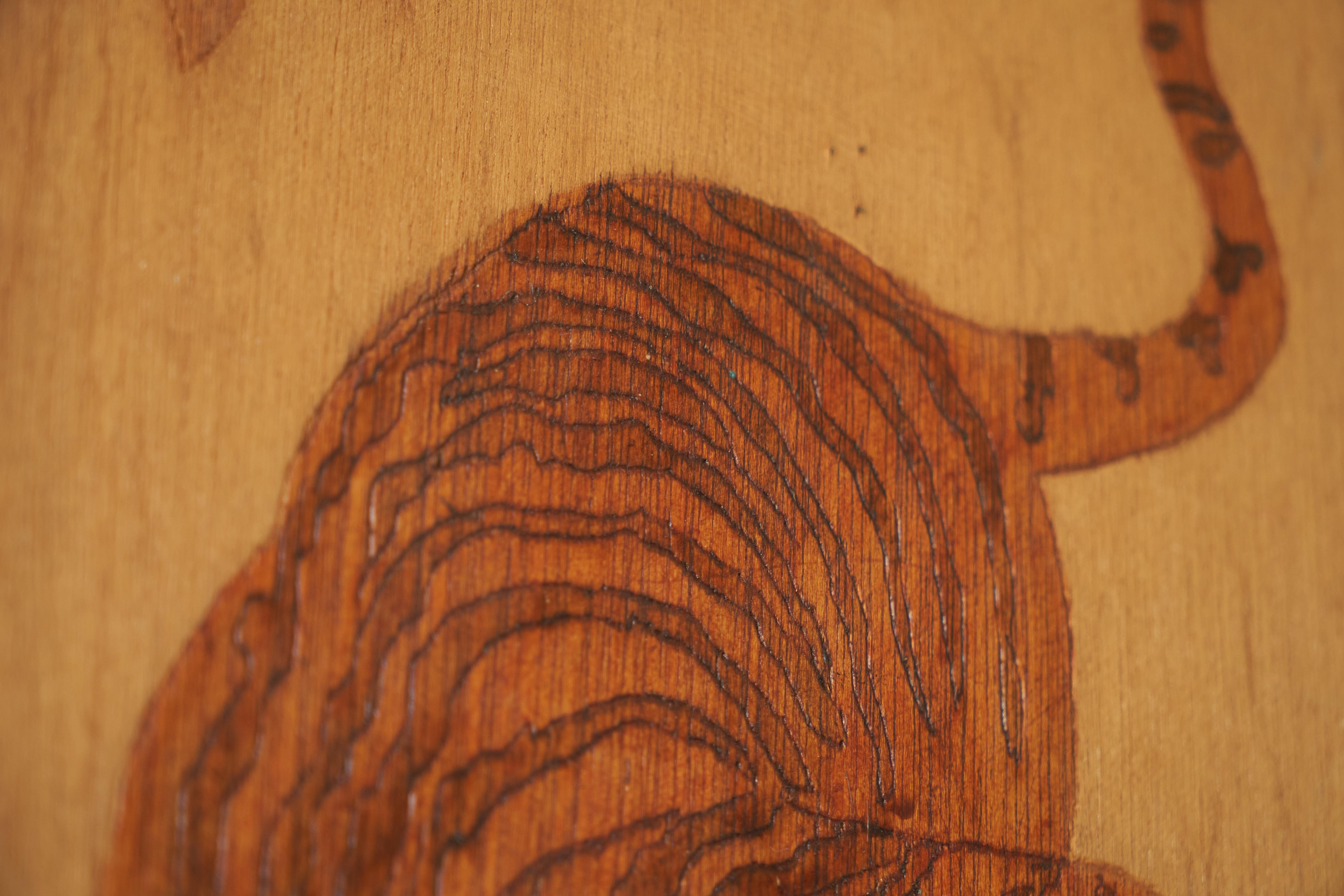 Two Tigers Carving in Wood 1970s 1