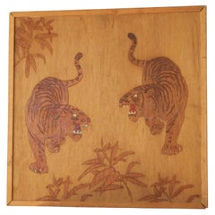 Two Tigers Carving in Wood 1970s