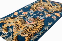 Two Tigers Indigo Blue Wool Tibetan Inspired Handmade Area Rug by Joseph Carini