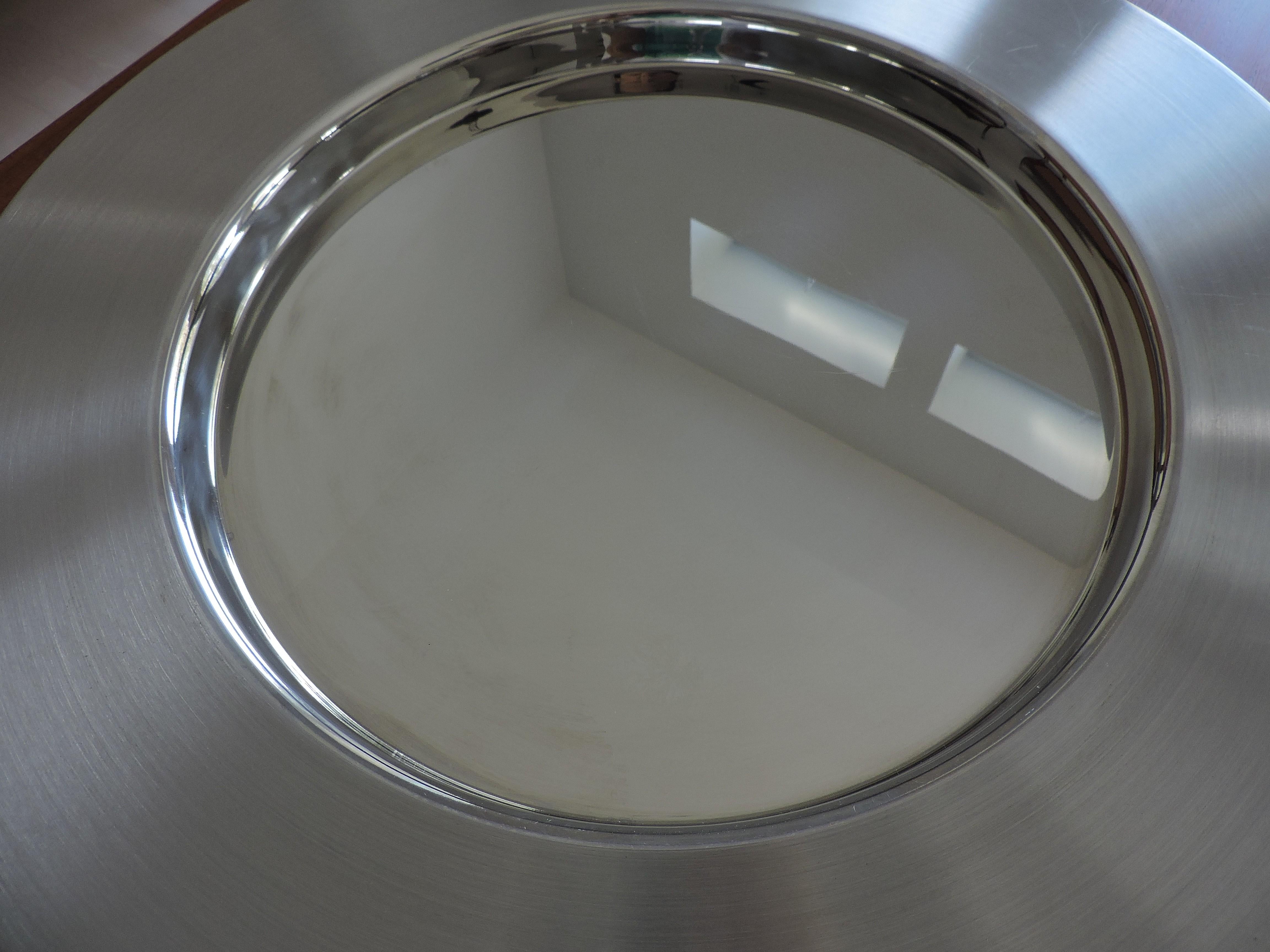 Late 20th Century Two Timo Sarpaneva Scandinavian Modern Large Stainless Steel Chargers Platters For Sale