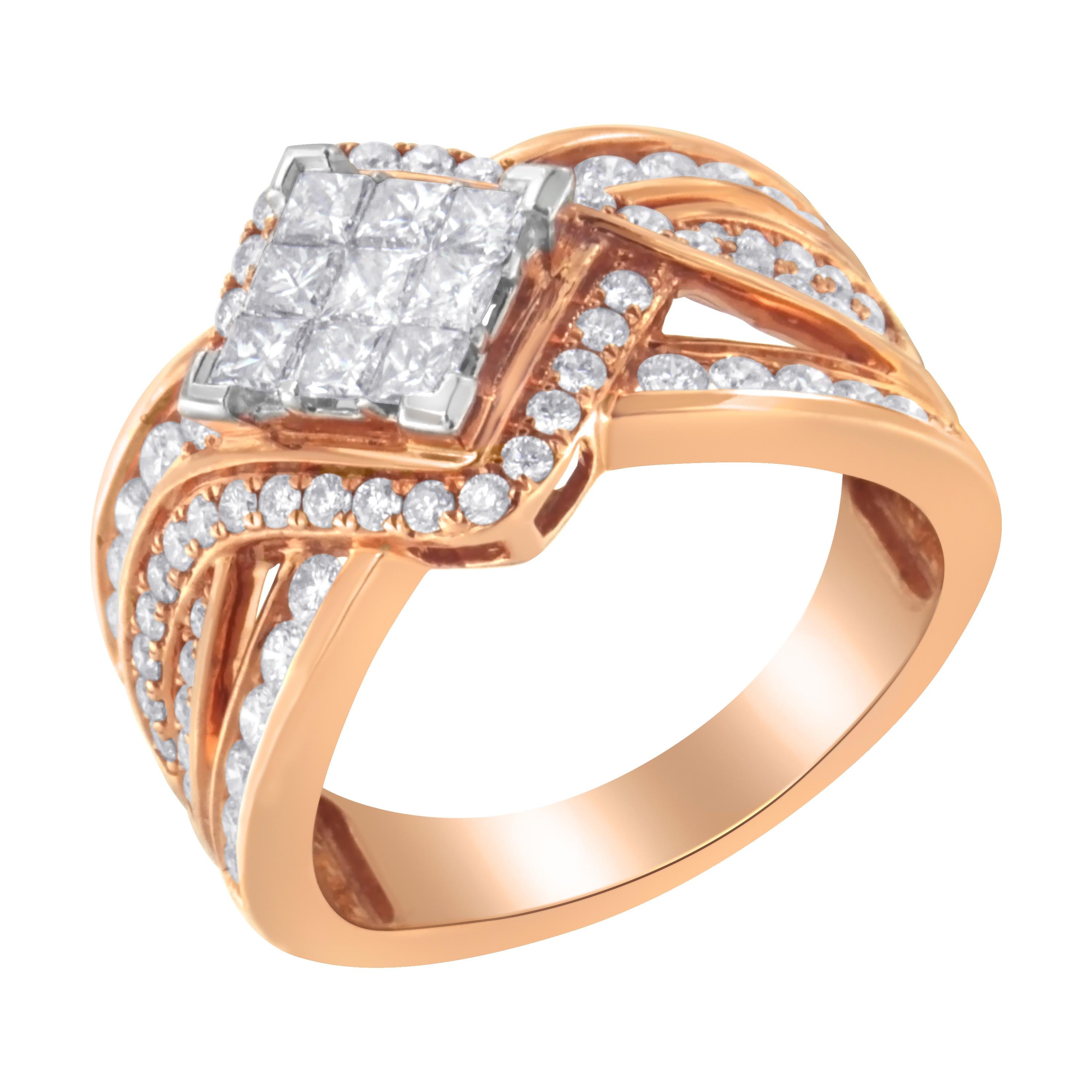 Contemporary Two-Tone 10K Gold 1 1/2 Carat Diamond Bypass Cocktail Ring For Sale