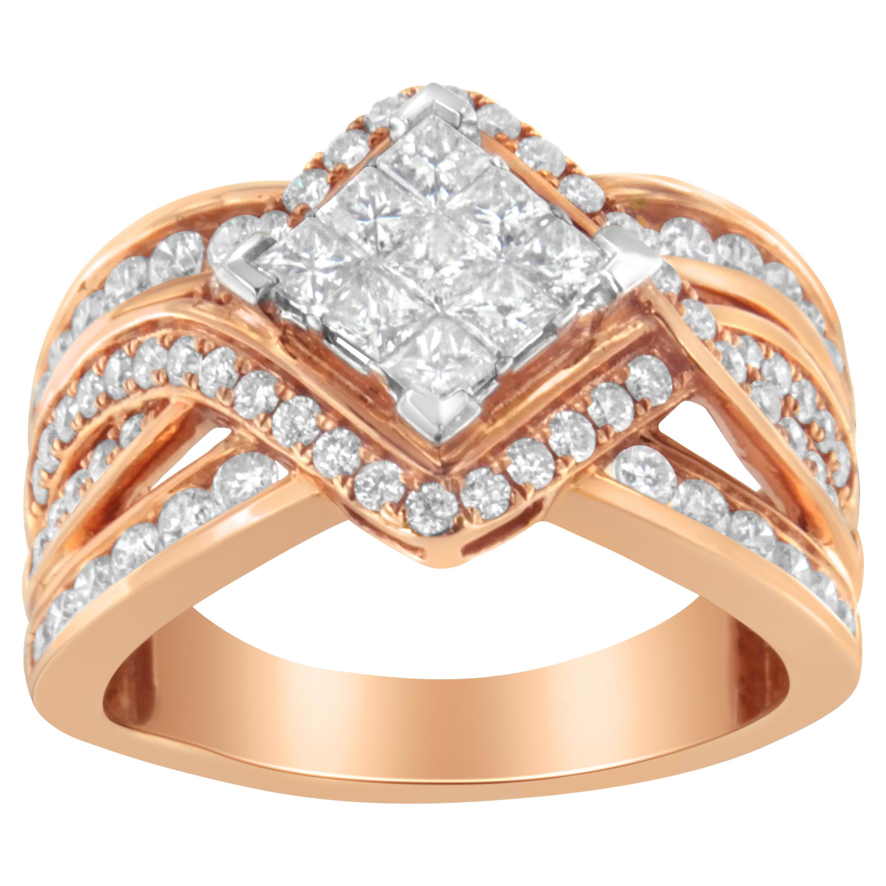 Two-Tone 10K Gold 1 1/2 Carat Diamond Bypass Cocktail Ring For Sale